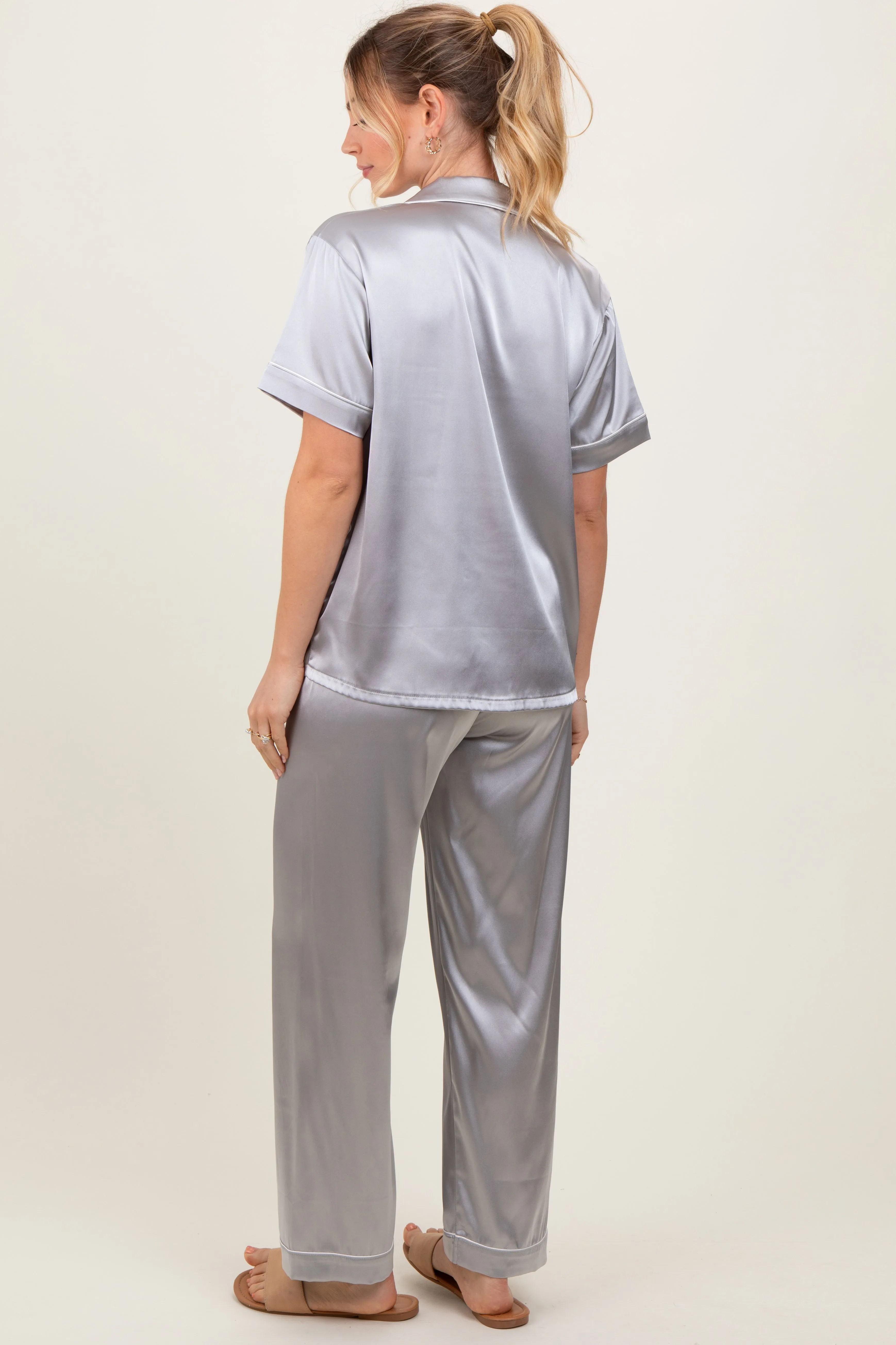 Silver Satin Contrast Trim Pajama Set sold by Pinkblush product image thumbnail 4