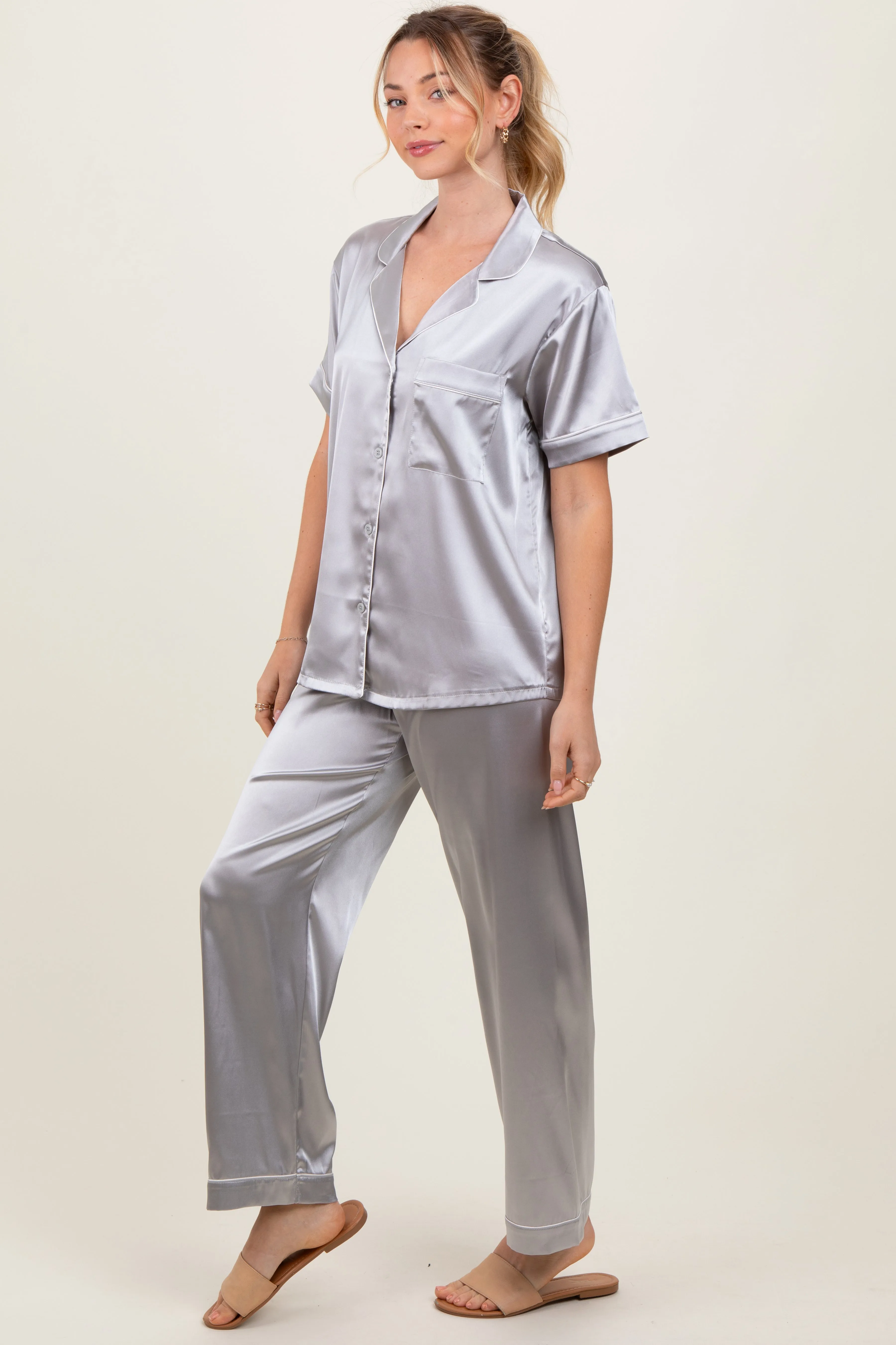 Silver Satin Contrast Trim Pajama Set sold by Pinkblush product image thumbnail 3