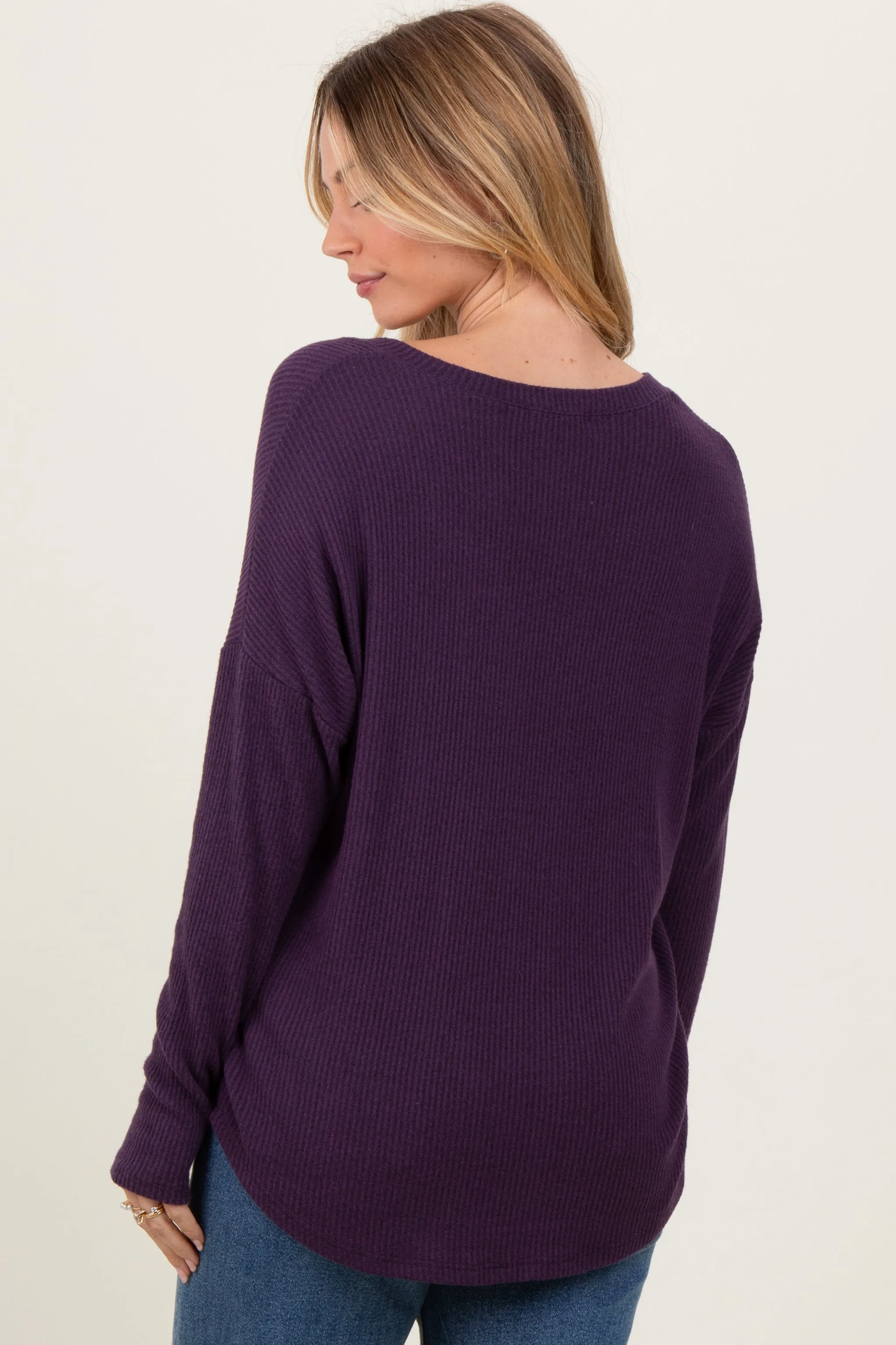 Purple Basic Brushed Rib V-Neck Top sold by Pinkblush product image thumbnail 3