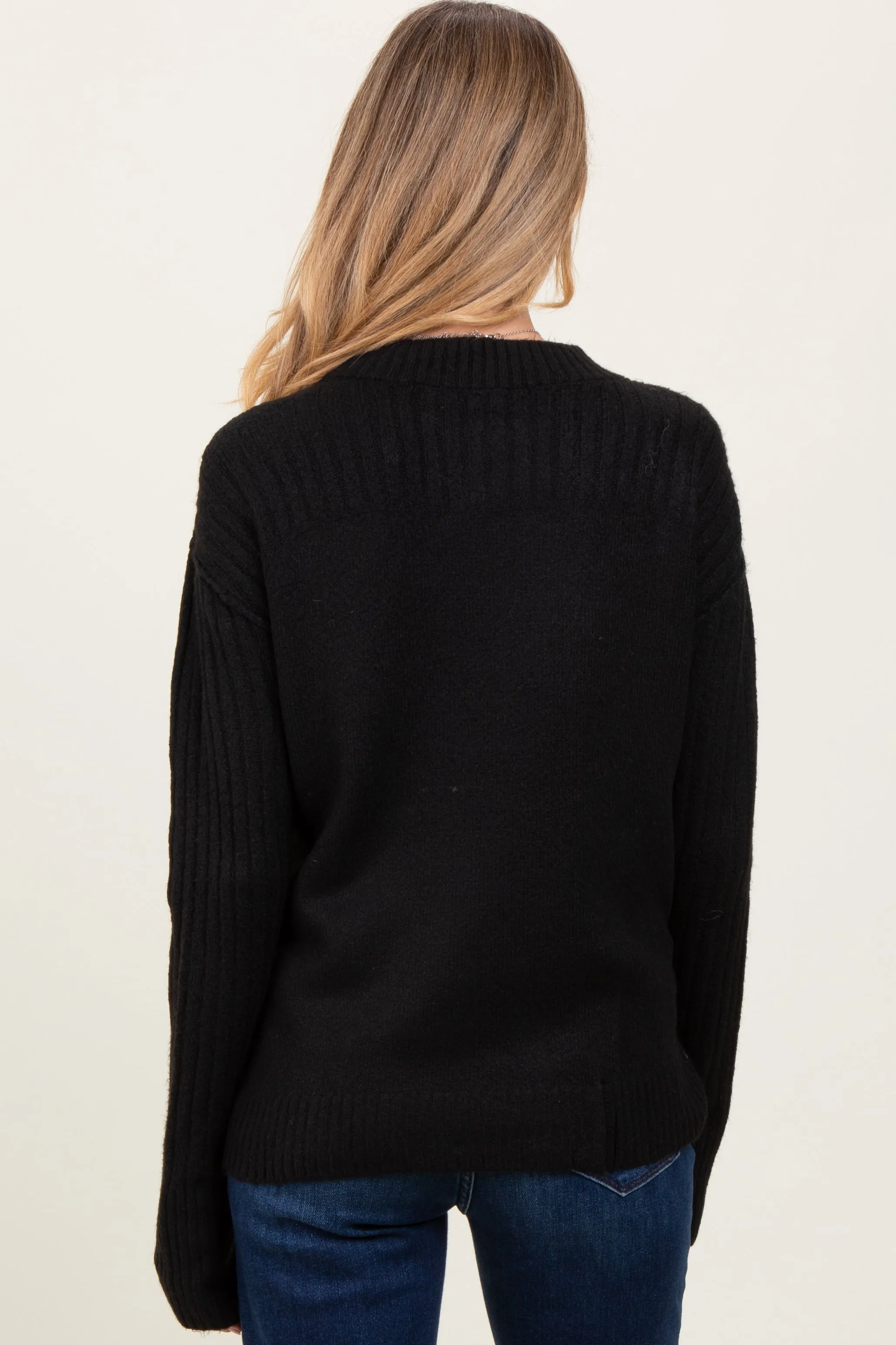 Black Raised Seam Long Sleeve Maternity Sweater sold by Pinkblush product image thumbnail 2