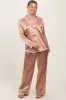 Gold Satin Contrast Trim Long Sleeve Pajama Set sold by Pinkblush