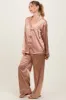 Gold Satin Contrast Trim Long Sleeve Pajama Set sold by Pinkblush
