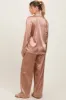Gold Satin Contrast Trim Long Sleeve Pajama Set sold by Pinkblush