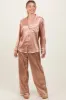 Gold Satin Contrast Trim Long Sleeve Pajama Set sold by Pinkblush
