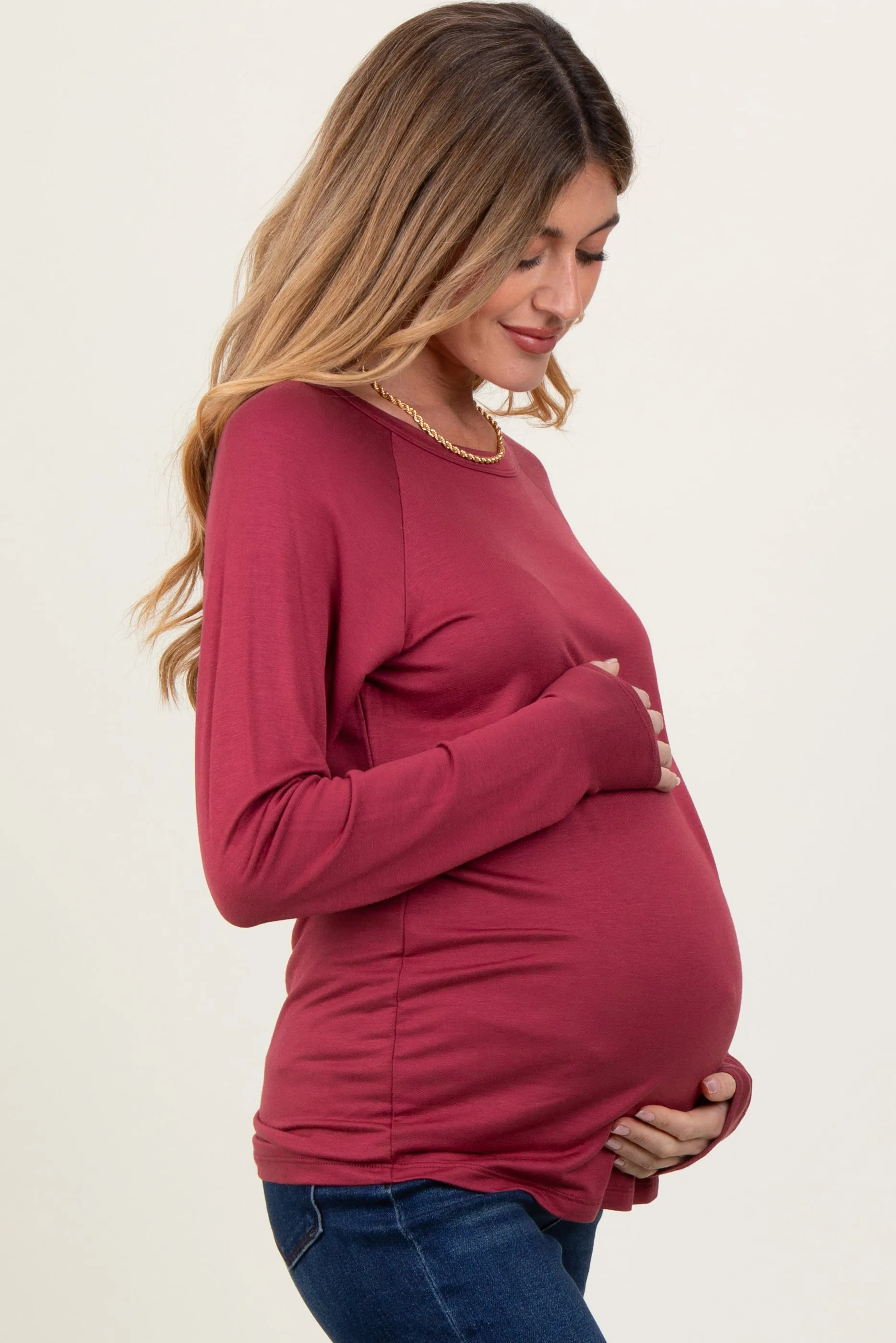 Burgundy Basic Boatneck Maternity Long Sleeve Top sold by Pinkblush product image thumbnail 2