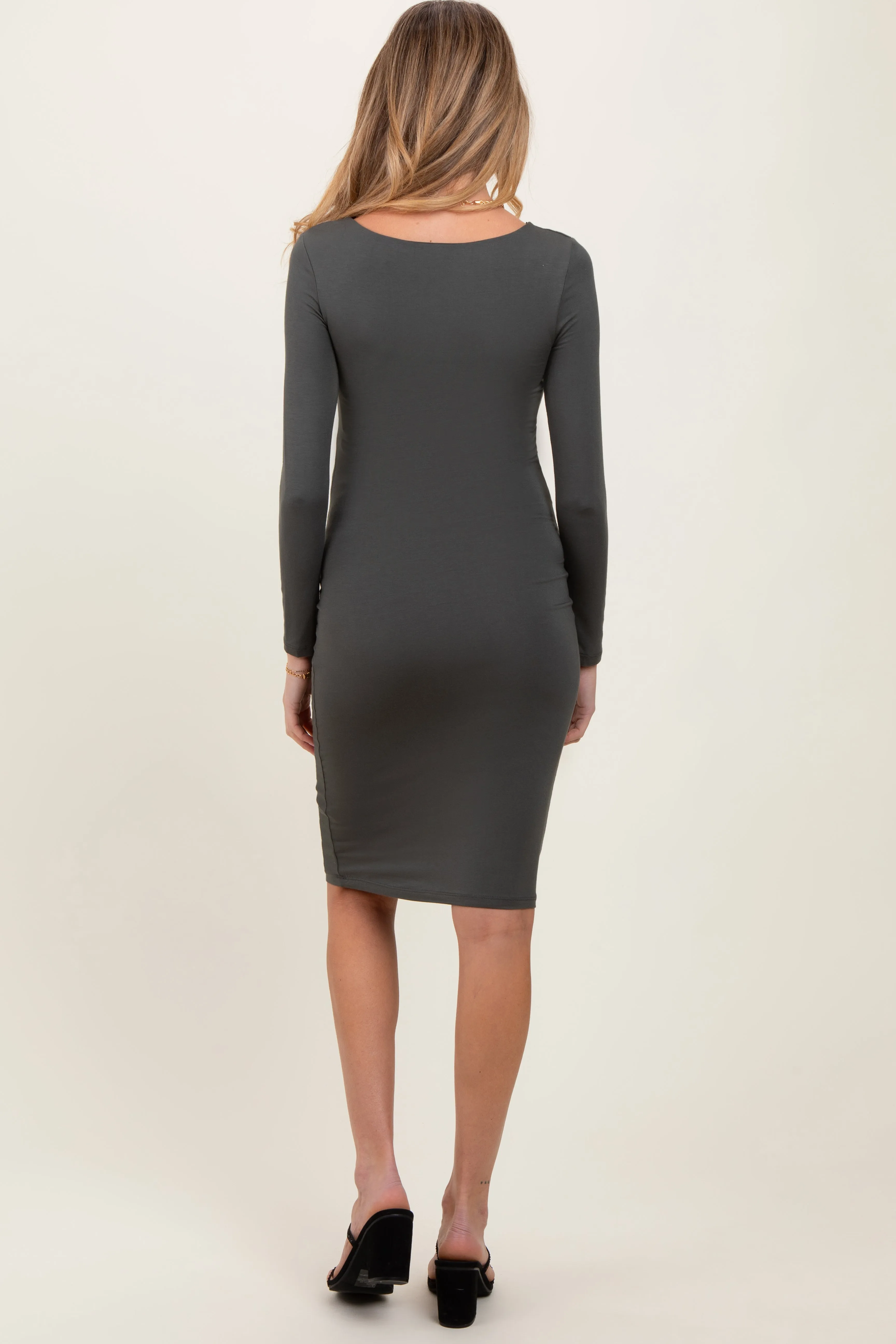 Charcoal Long Sleeve Square Neck Maternity Dress sold by Pinkblush product image thumbnail 4