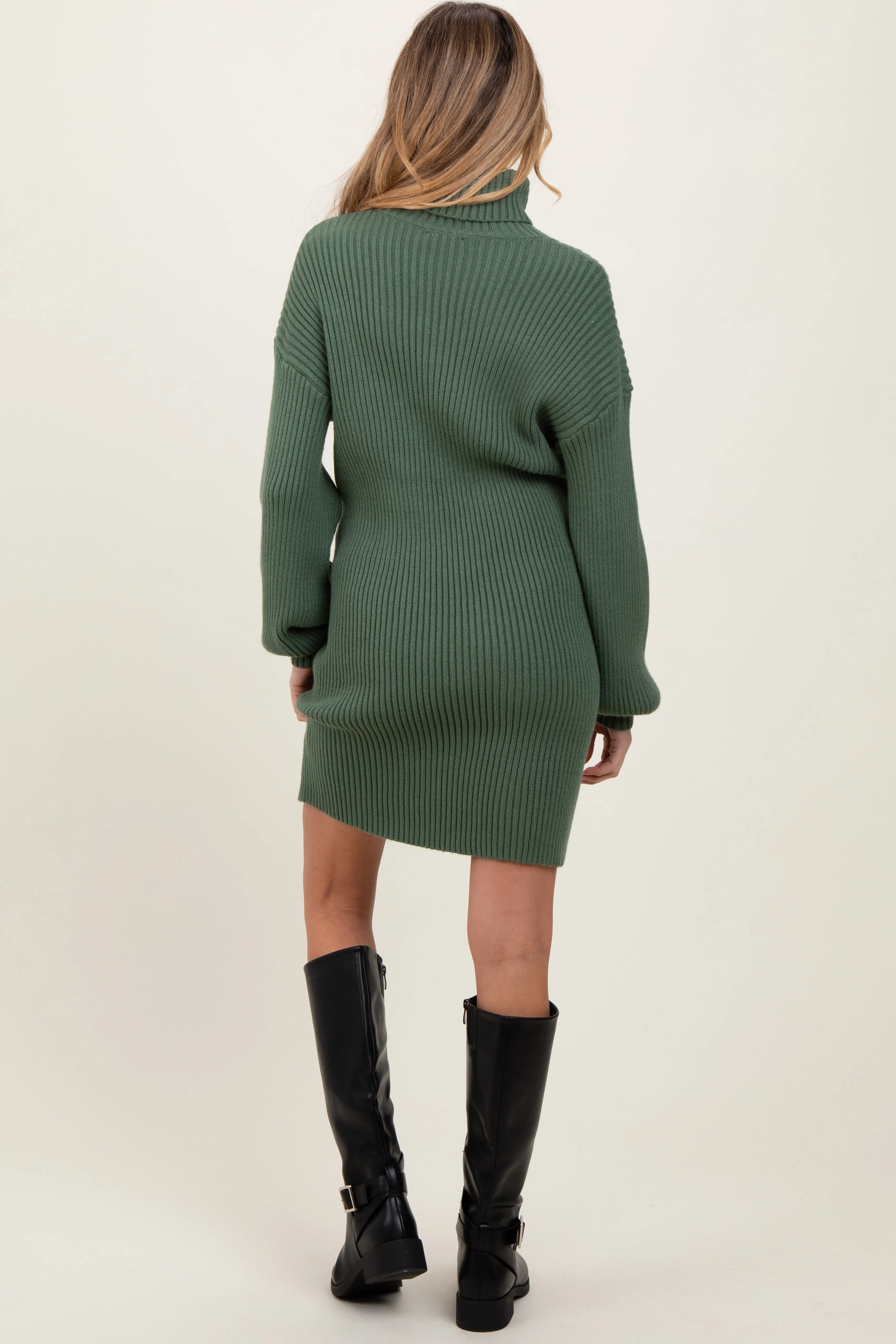 Olive Turtleneck Ribbed Maternity Sweater Dress sold by Pinkblush product image thumbnail 3