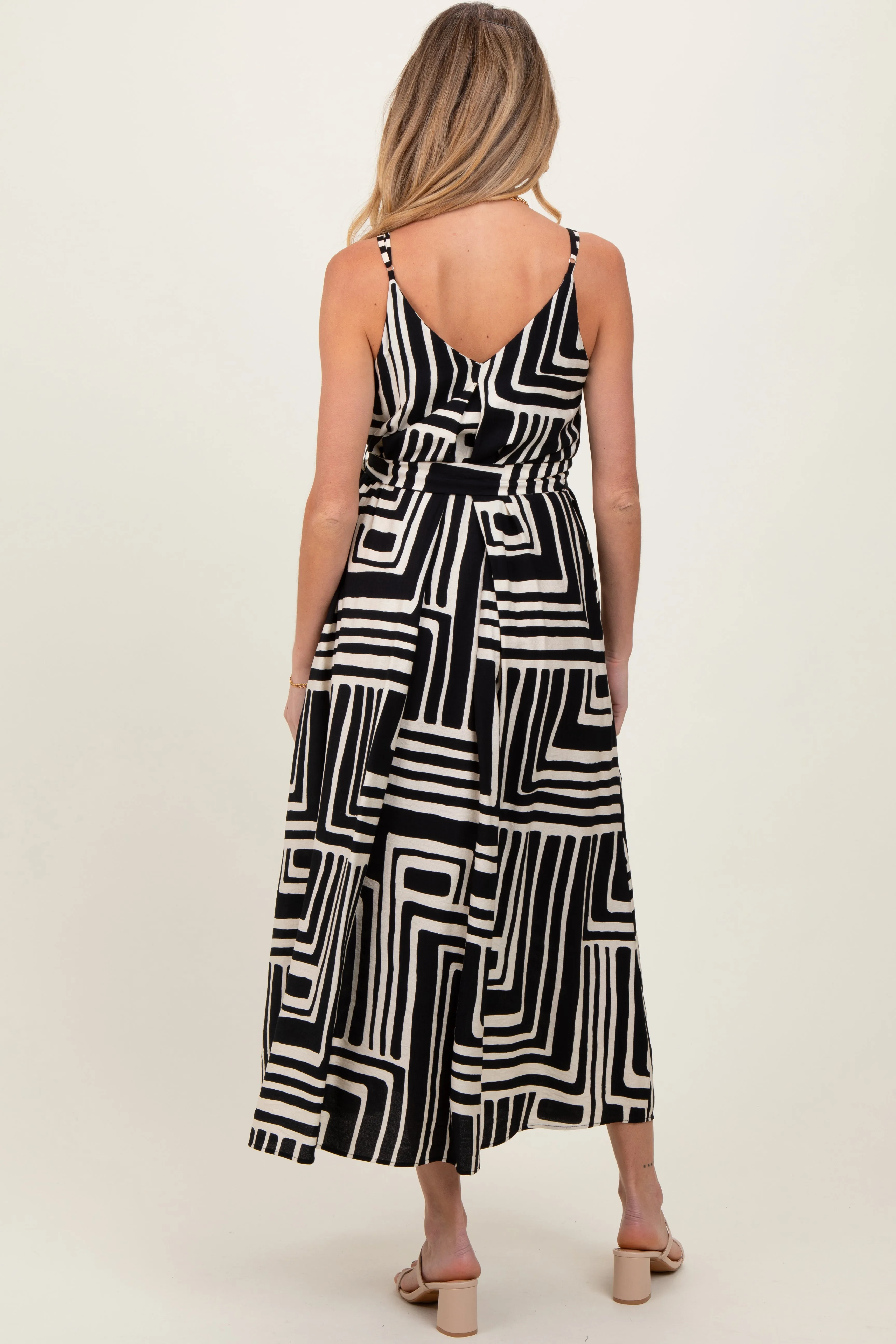 Black Geometric Print Sash Tie Maternity Maxi Dress sold by Pinkblush product image thumbnail 4