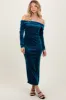 Teal Shiny Velour Off Shoulder Midi Dress sold by Pinkblush