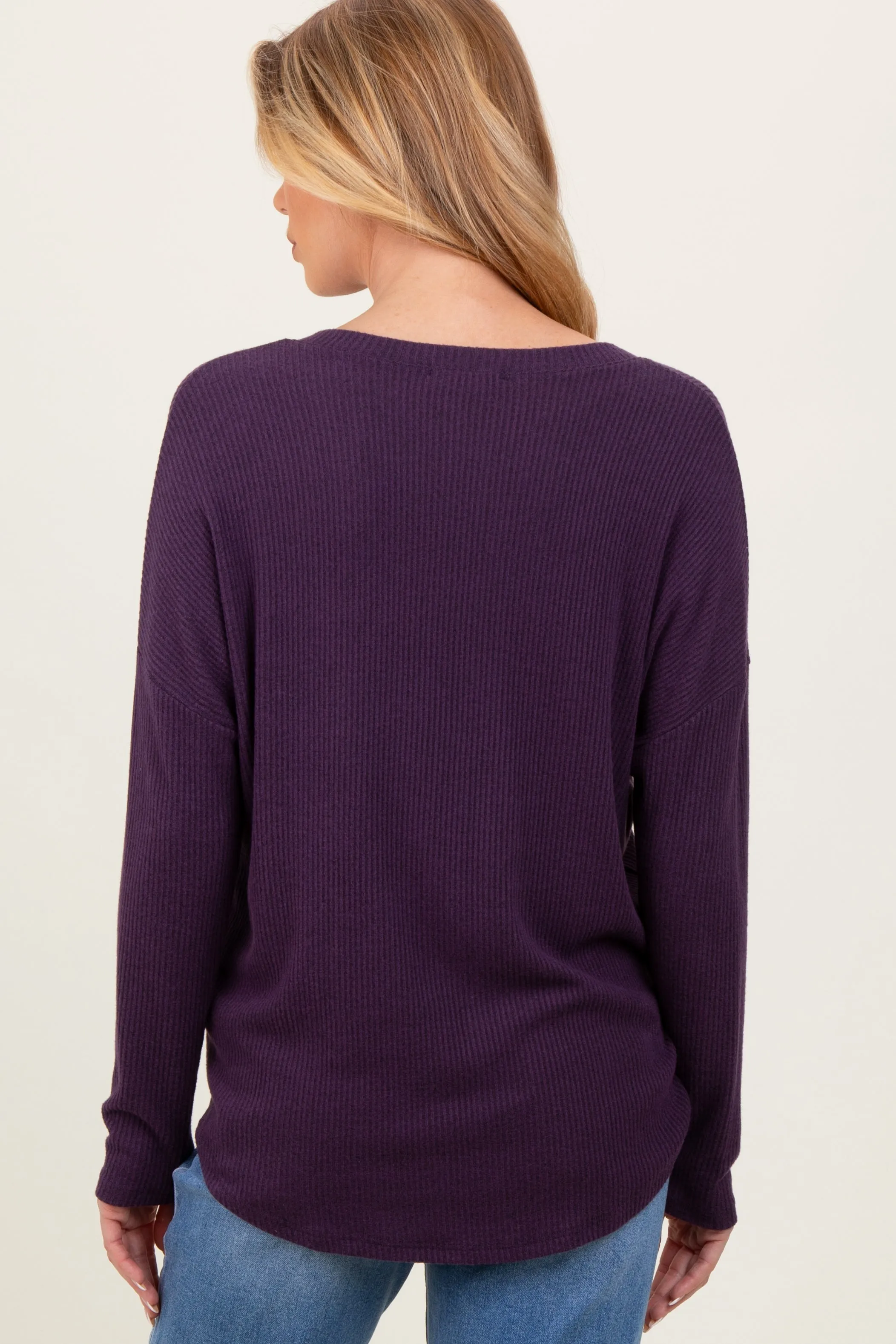 Purple Basic Brushed Rib V-Neck Maternity Top sold by Pinkblush product image thumbnail 3