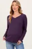 Purple Basic Brushed Rib V-Neck Maternity Top sold by Pinkblush