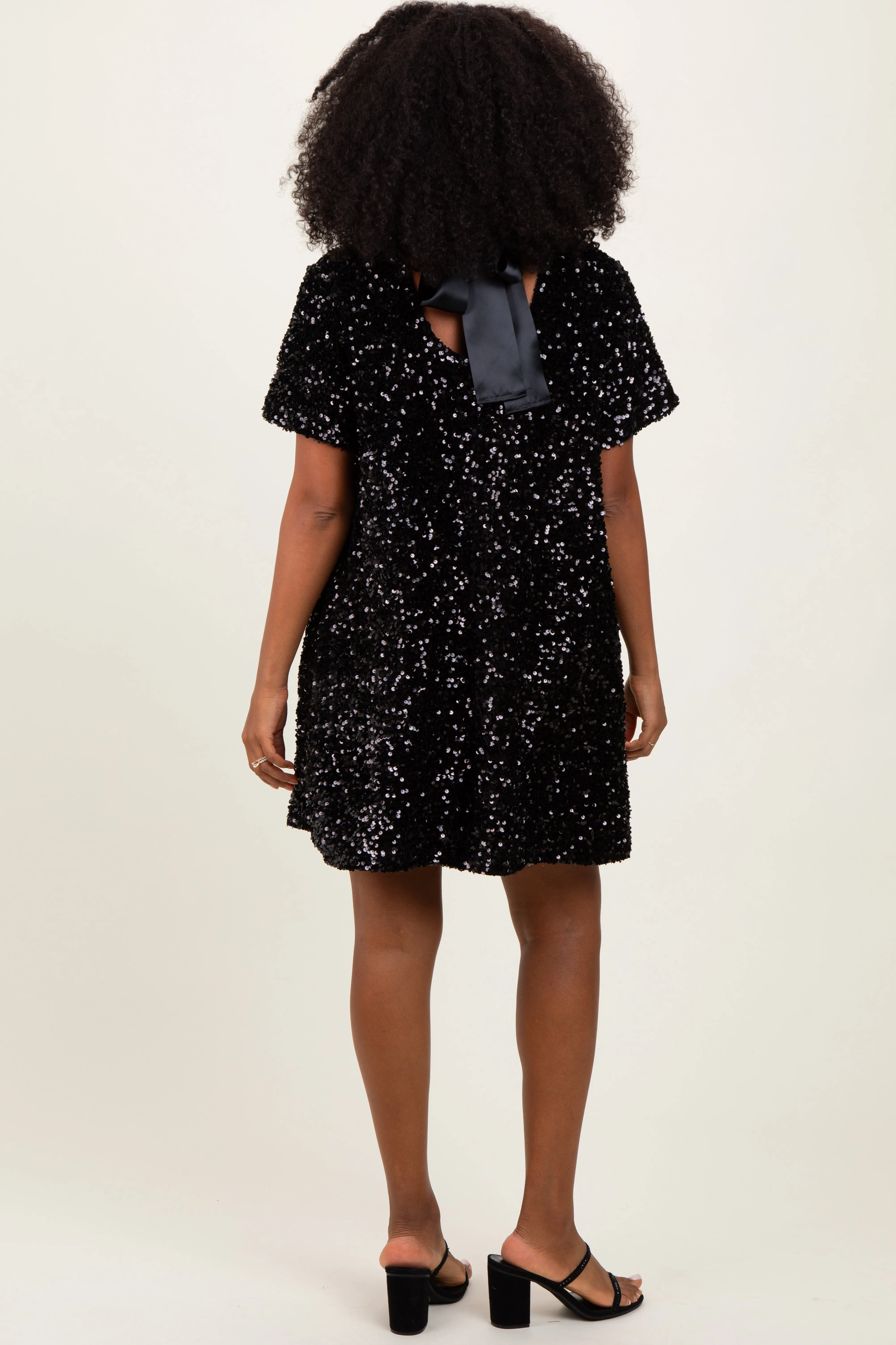 Black Sequin Mock Neck Tie Back Dress sold by Pinkblush product image thumbnail 3