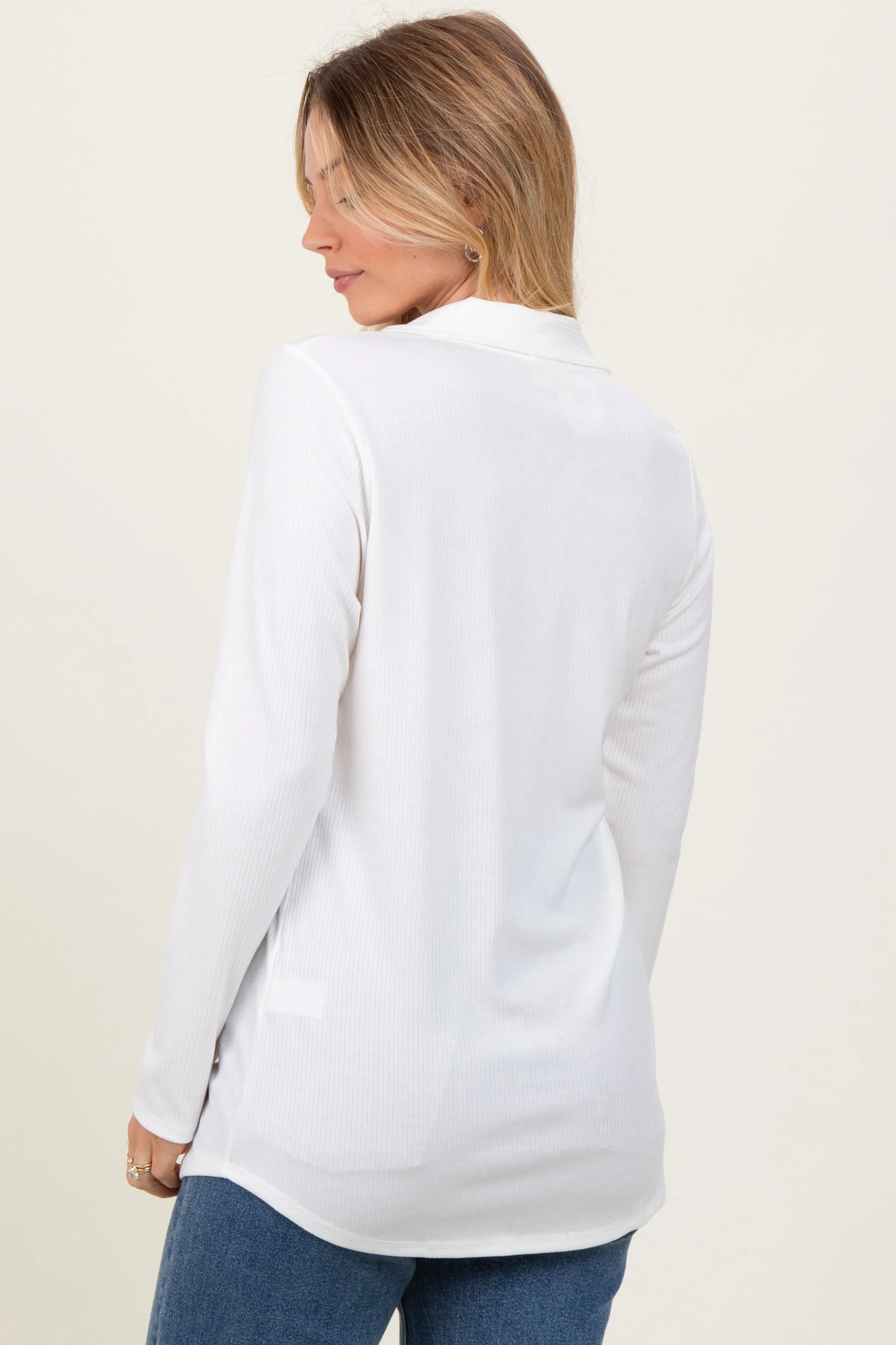 Ivory Ribbed Collared Long Sleeve Top sold by Pinkblush product image thumbnail 3