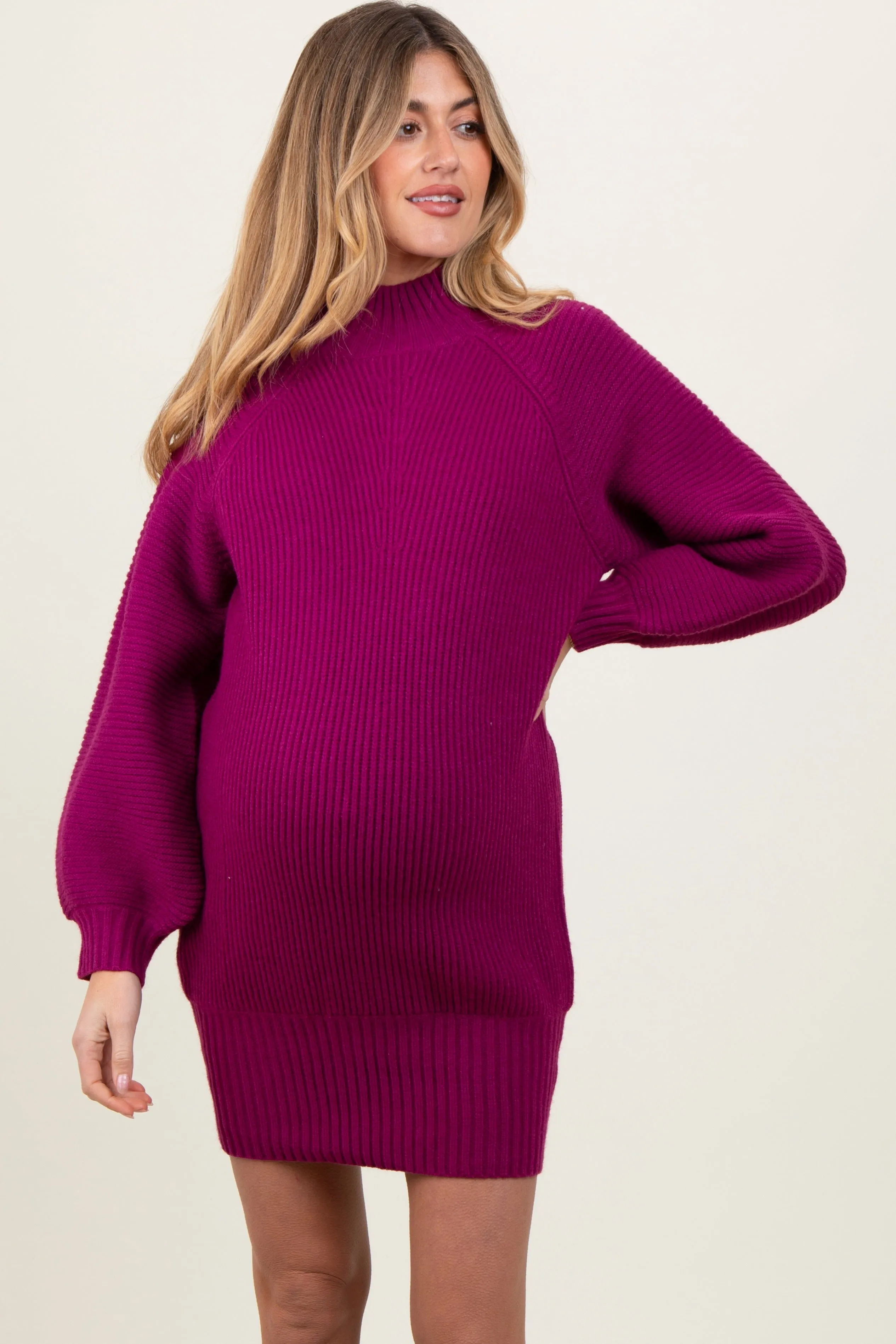 Magenta Mock Neck Maternity Sweater Mini Dress sold by Pinkblush