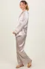Cream Satin Contrast Trim Long Sleeve Pajama Set sold by Pinkblush