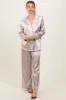 Cream Satin Contrast Trim Long Sleeve Pajama Set sold by Pinkblush