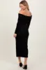 Black Shiny Velour Off Shoulder Midi Dress sold by Pinkblush