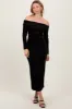 Black Shiny Velour Off Shoulder Midi Dress sold by Pinkblush