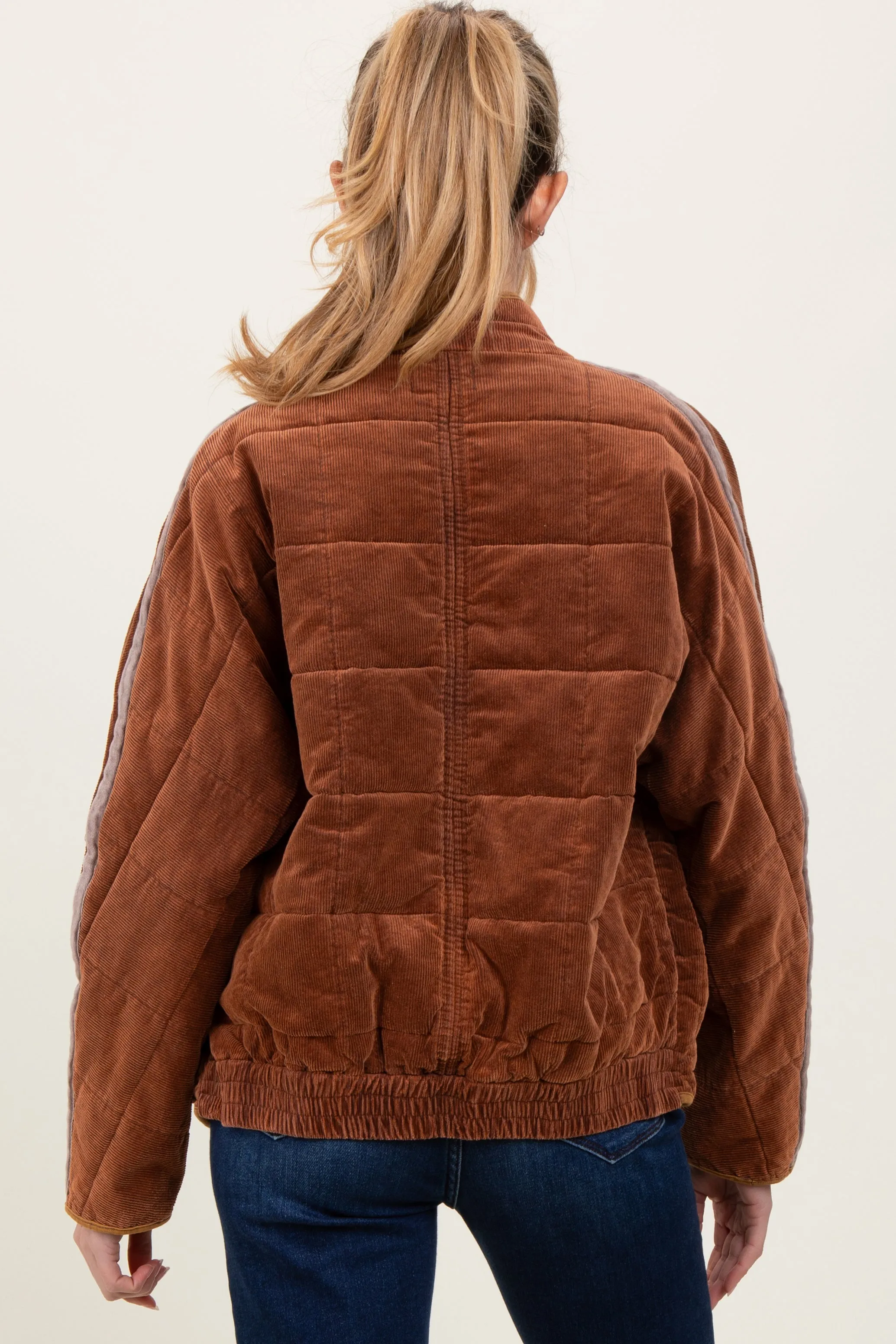 Brown Quilted Corduroy Maternity Puffer Jacket sold by Pinkblush product image thumbnail 4