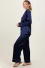 Navy Satin Contrast Trim Long Sleeve Pajama Set sold by Pinkblush