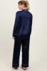 Navy Satin Contrast Trim Long Sleeve Pajama Set sold by Pinkblush