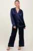 Navy Satin Contrast Trim Long Sleeve Pajama Set sold by Pinkblush