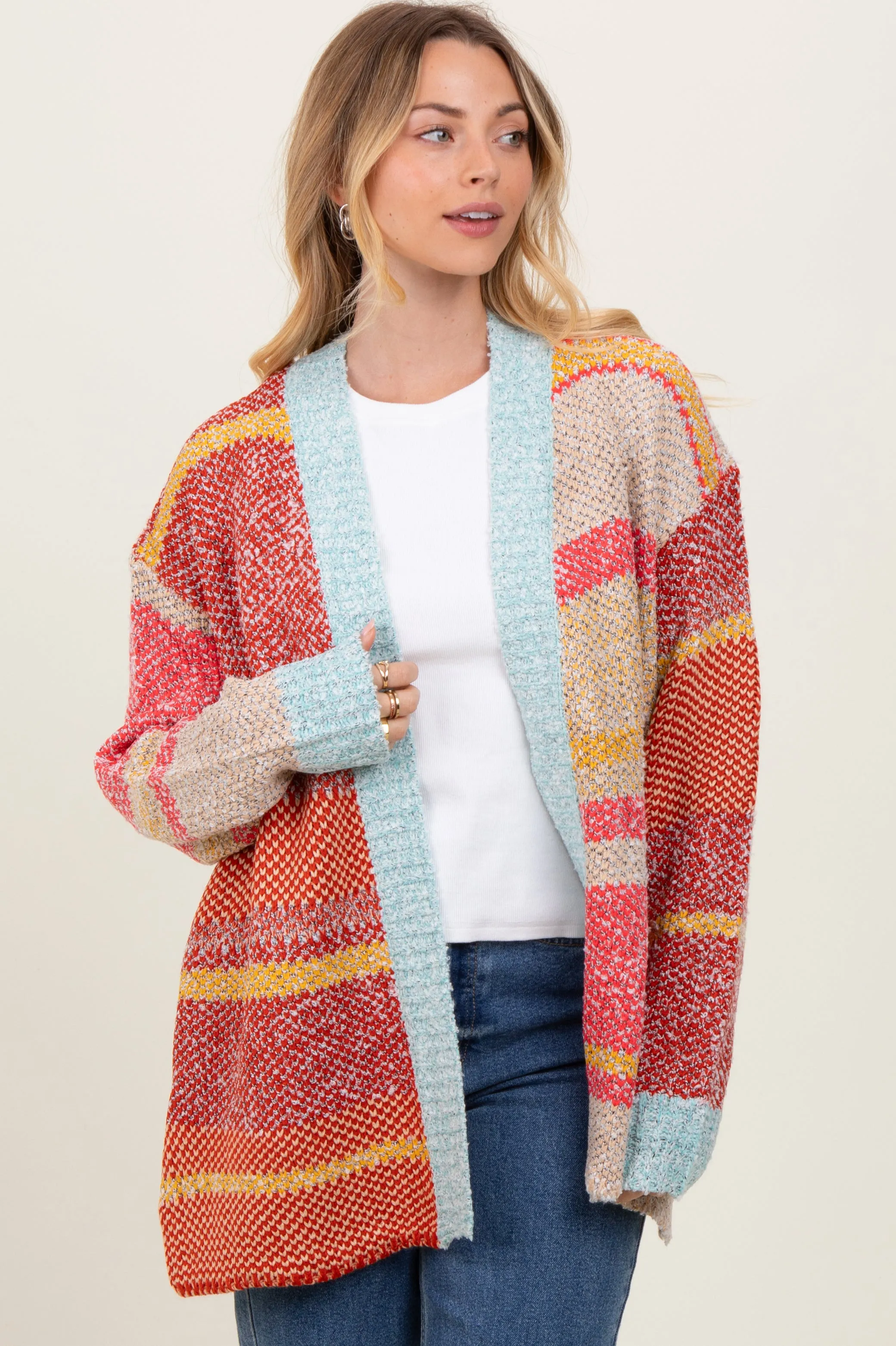 Orange Colorblock Stripe Oversized Open Cardigan sold by Pinkblush product image thumbnail 2