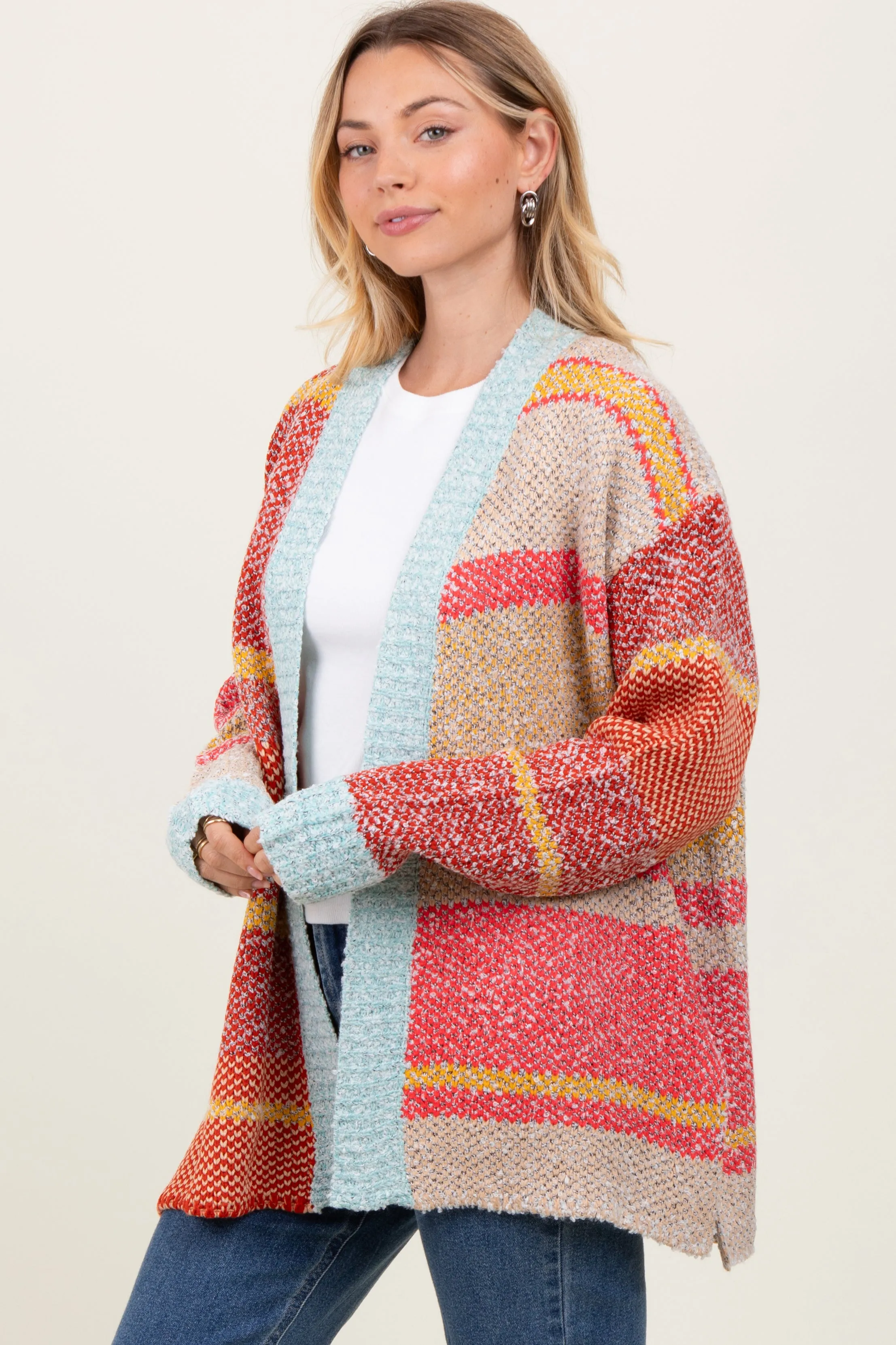 Orange Colorblock Stripe Oversized Open Cardigan sold by Pinkblush product image thumbnail 3