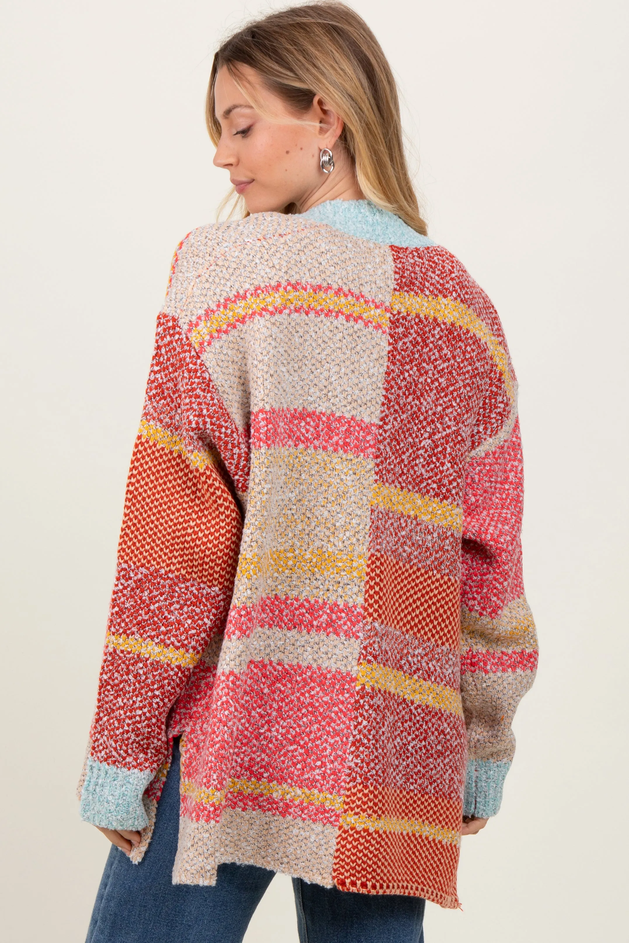 Orange Colorblock Stripe Oversized Open Cardigan sold by Pinkblush product image thumbnail 4