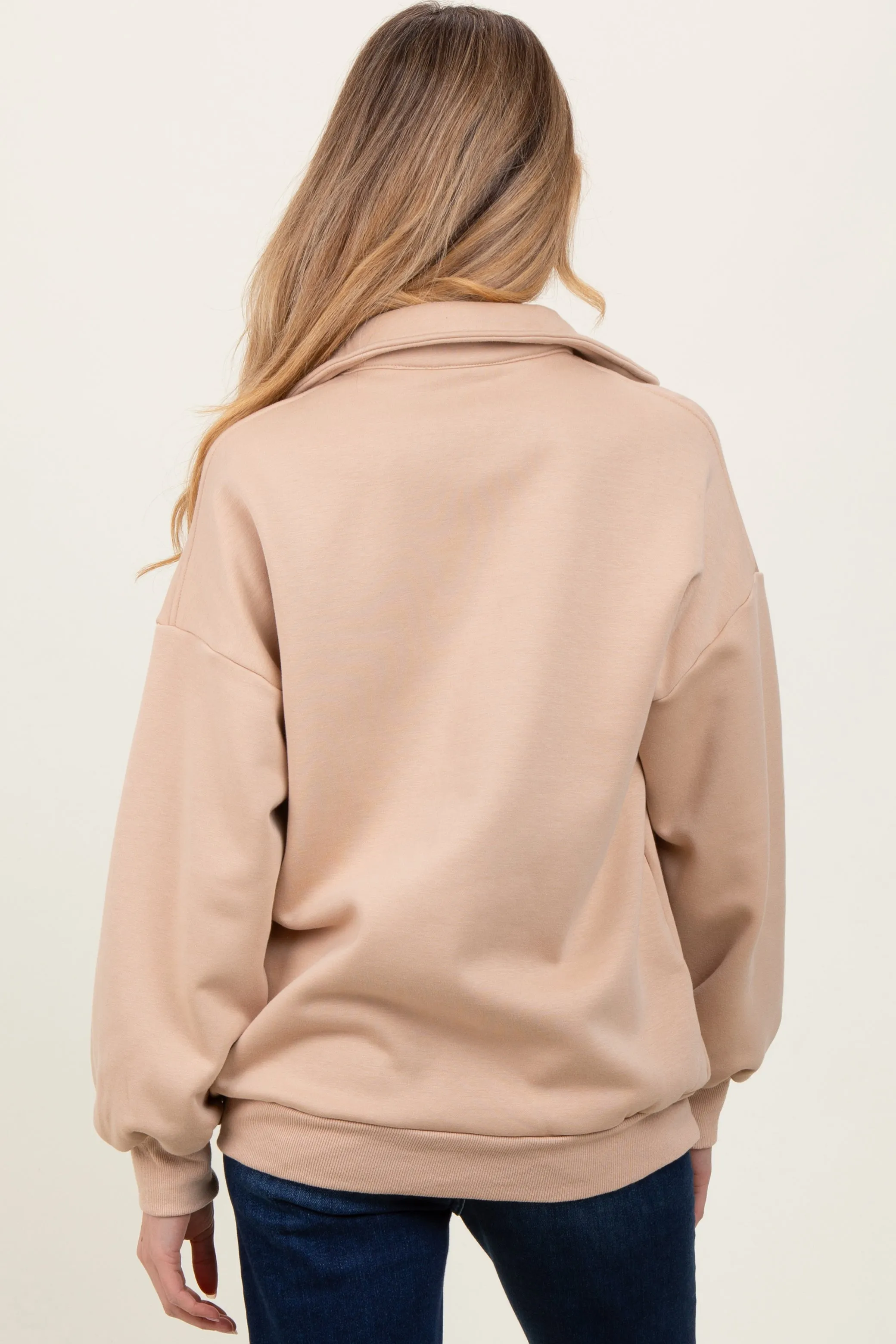 Beige Oversized Long Sleeve Polo Maternity Pullover sold by Pinkblush product image thumbnail 4