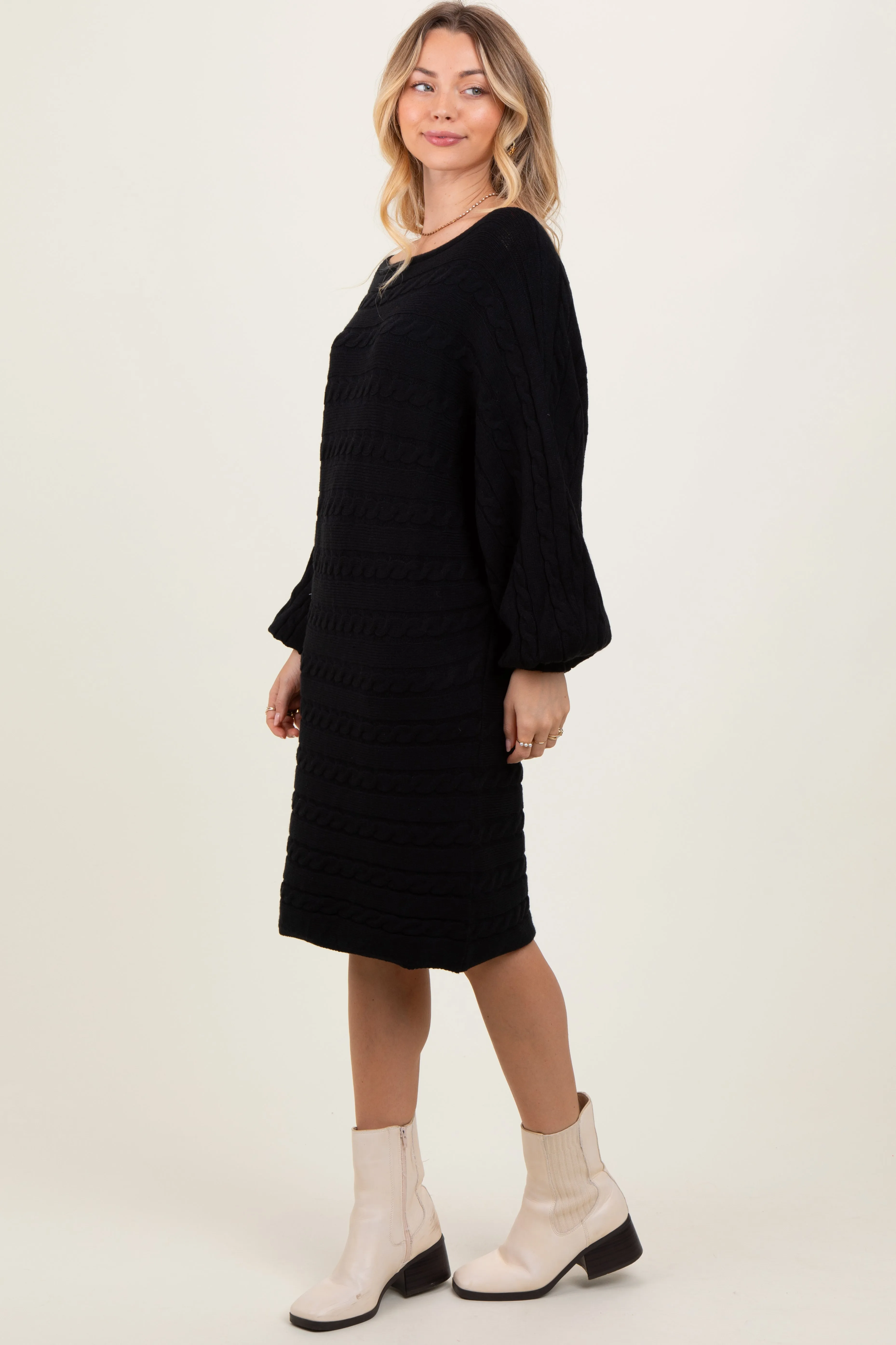 Black Cable Knit Dolman Sleeve Sweater Mini Dress sold by Pinkblush product image thumbnail 3