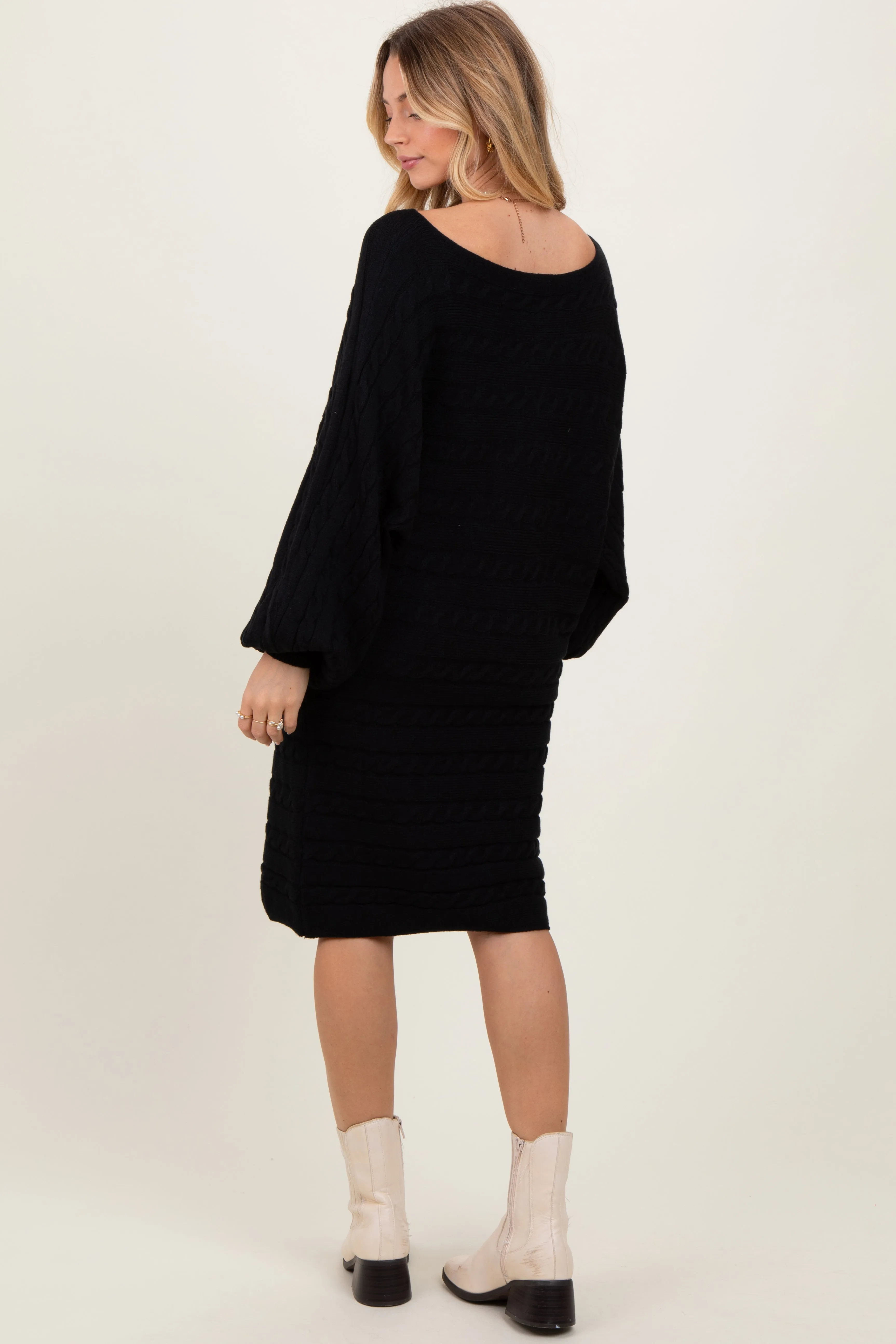 Black Cable Knit Dolman Sleeve Sweater Mini Dress sold by Pinkblush product image thumbnail 4