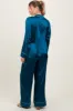 Teal Satin Contrast Trim Long Sleeve Pajama Set sold by Pinkblush