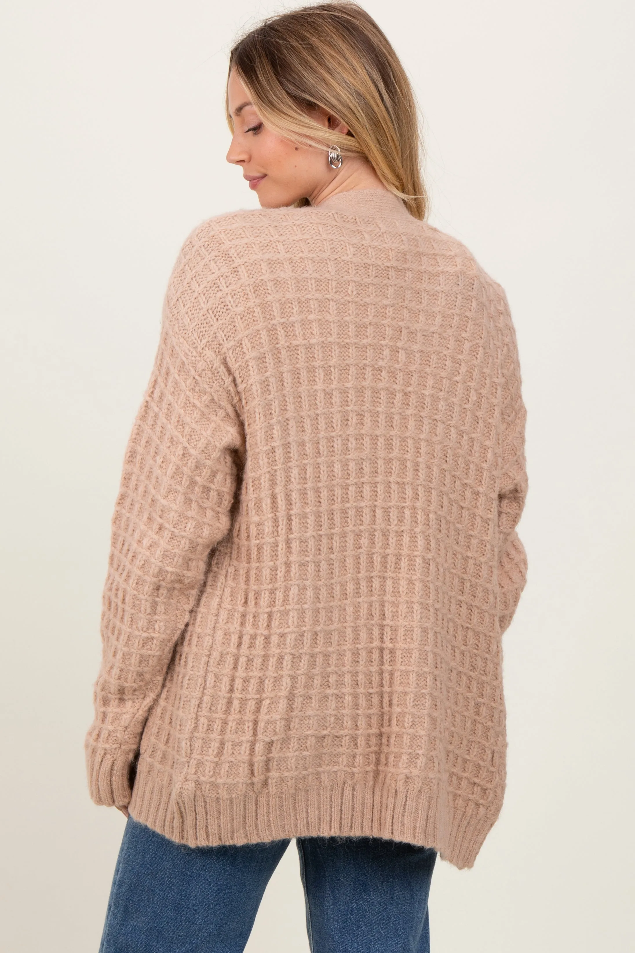 Beige Waffle Knit Button Up Cardigan sold by Pinkblush product image thumbnail 4
