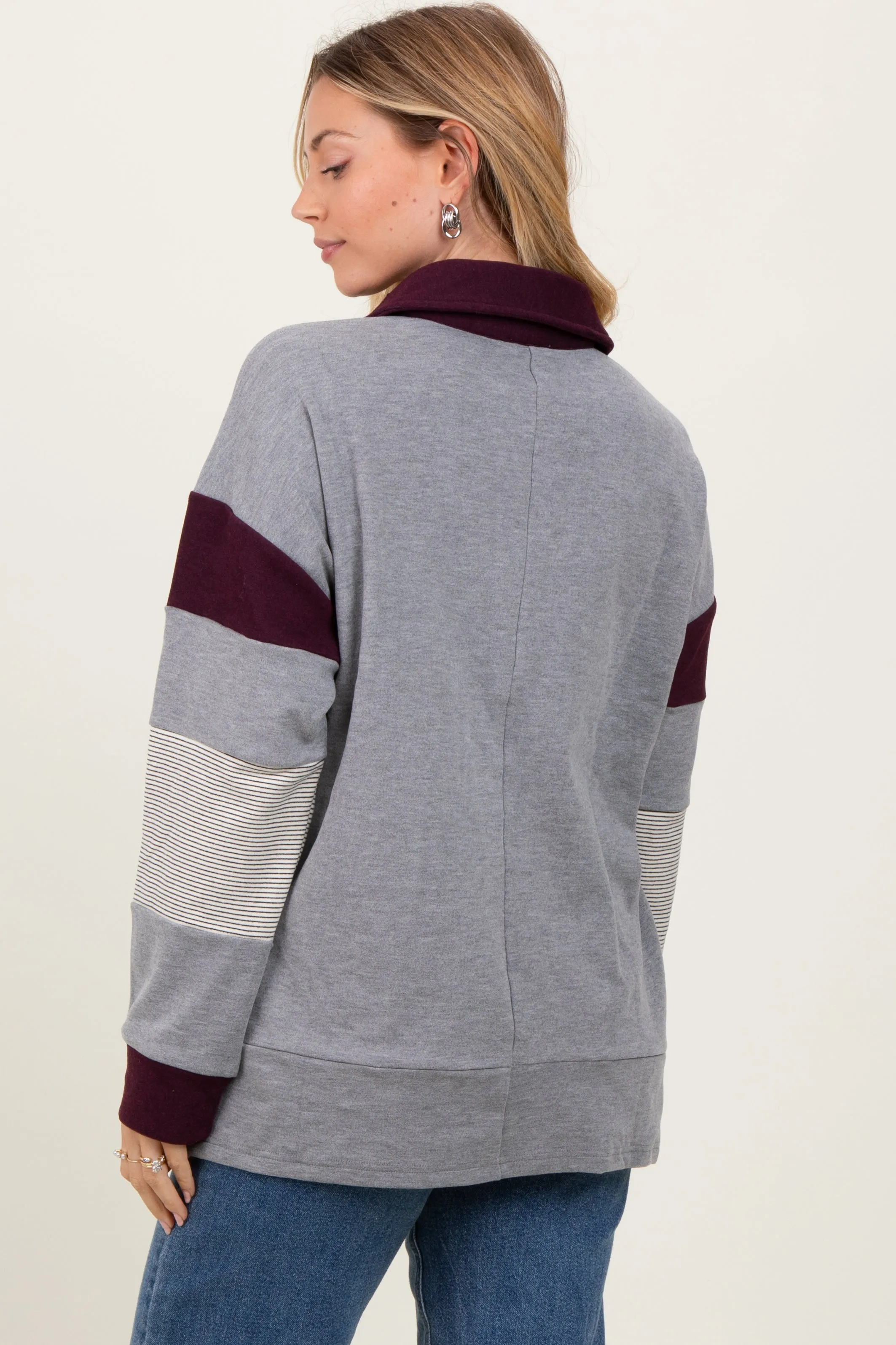 Charcoal Grey Colorblock Stripe Collared Pullover sold by Pinkblush product image thumbnail 4