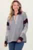 Charcoal Grey Colorblock Stripe Collared Pullover sold by Pinkblush