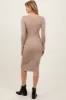 Beige Ribbed Henley Neckline Maternity Midi Sweater Dress sold by Pinkblush