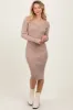 Beige Ribbed Henley Neckline Midi Sweater Dress sold by Pinkblush