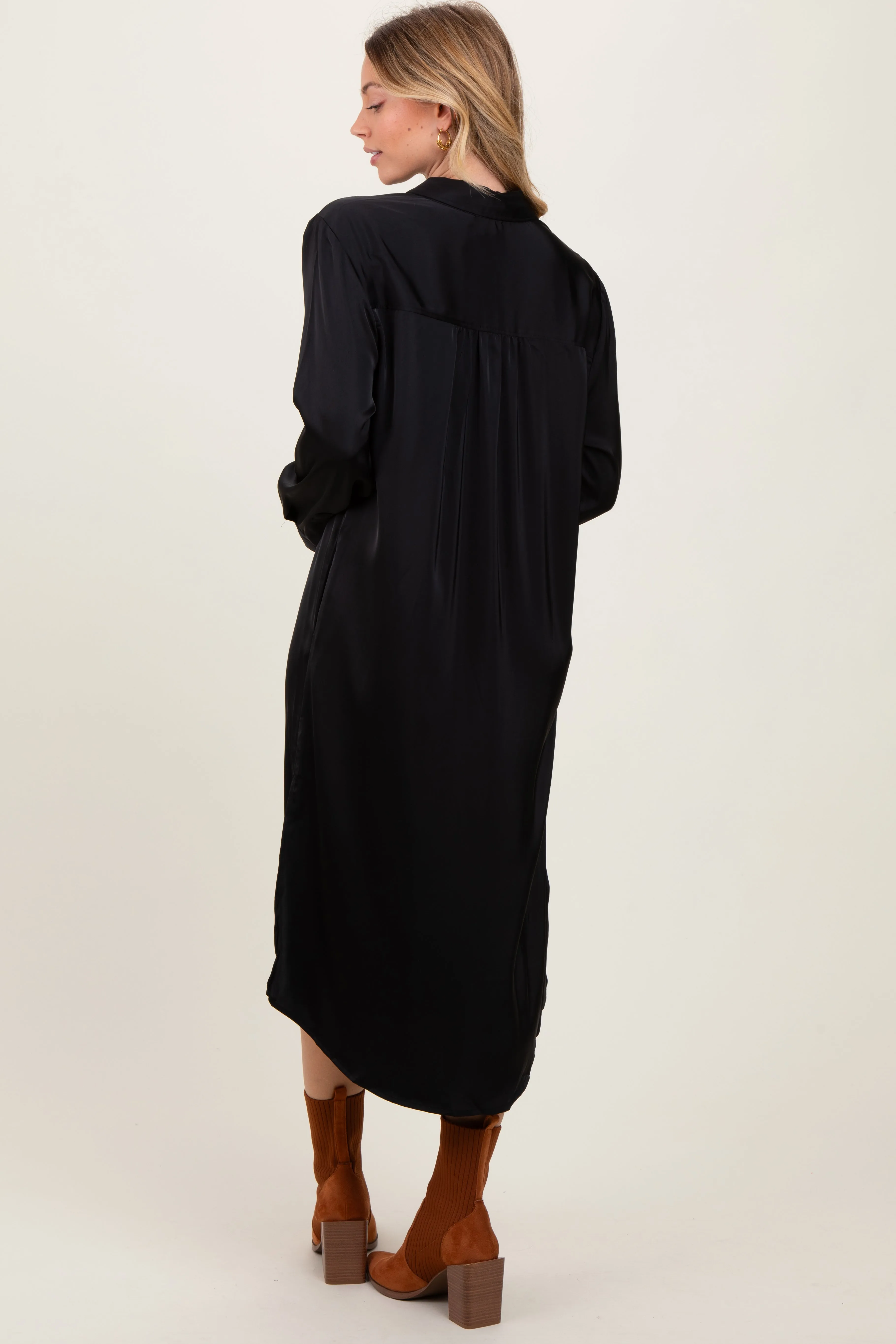 Black Long Sleeve Midi Shirt Dress sold by Pinkblush product image thumbnail 4
