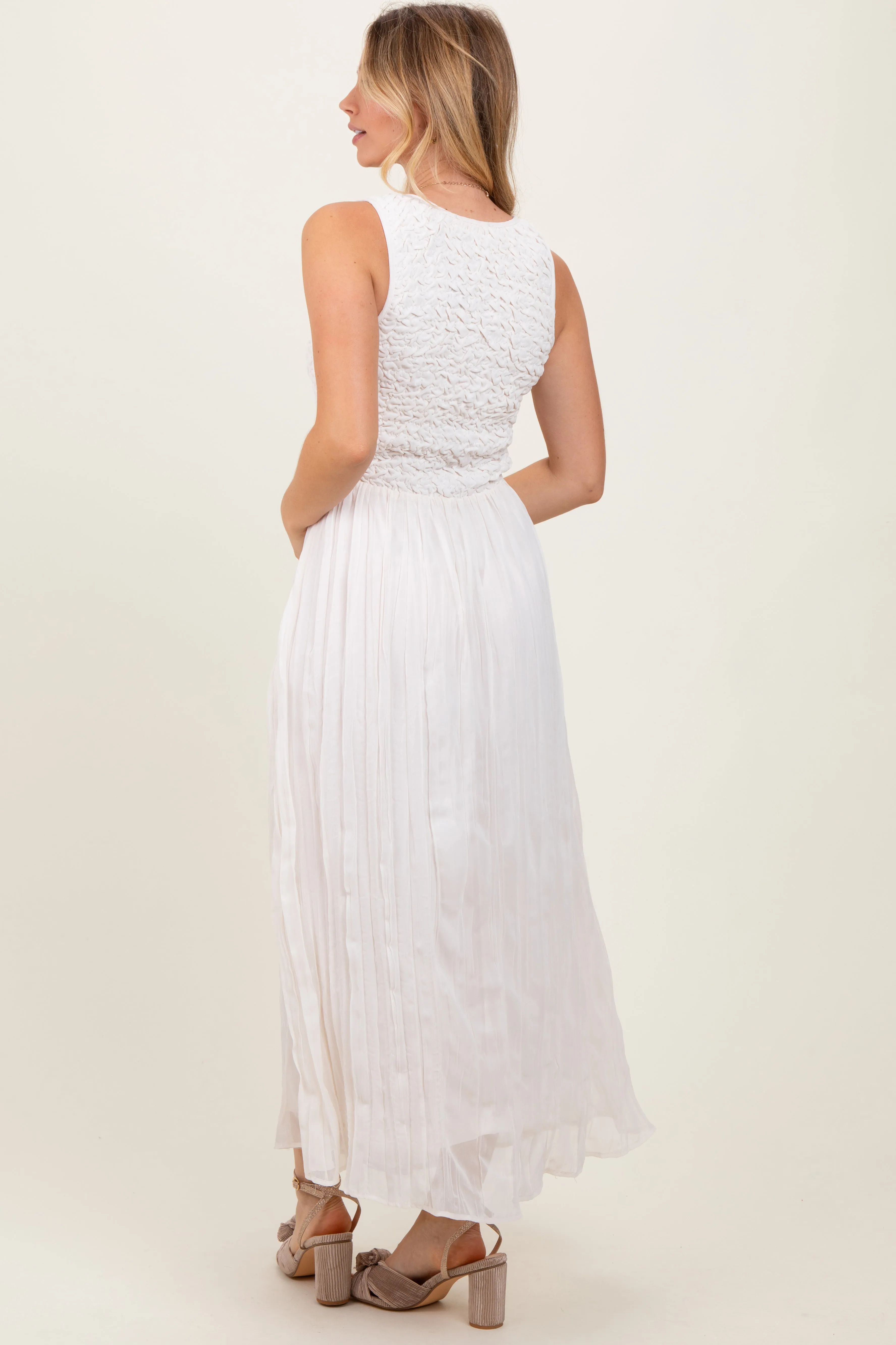Ivory Textured Smocked Bodice Sleeveless Maxi Dress sold by Pinkblush product image thumbnail 4