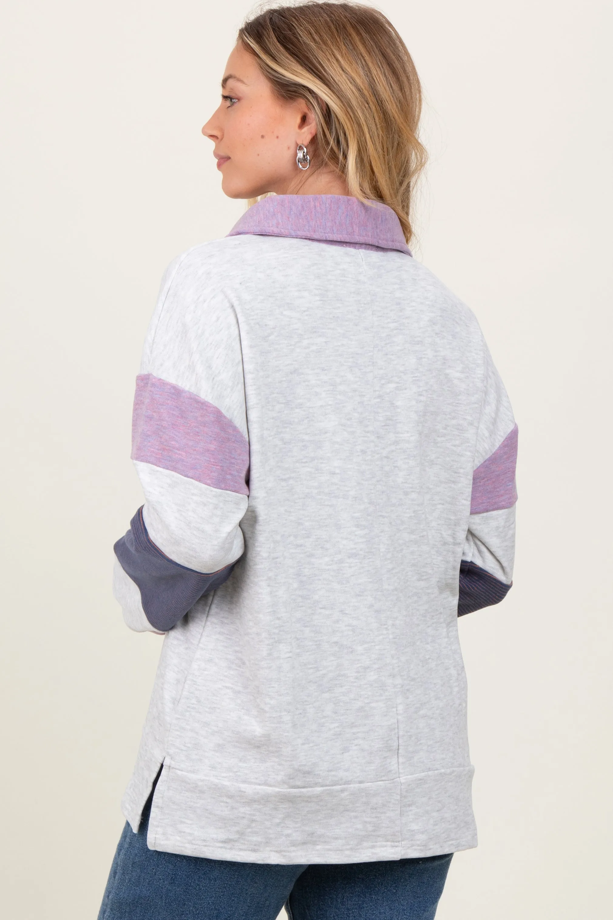 Heather Grey Colorblock Stripe Collared Pullover sold by Pinkblush product image thumbnail 3