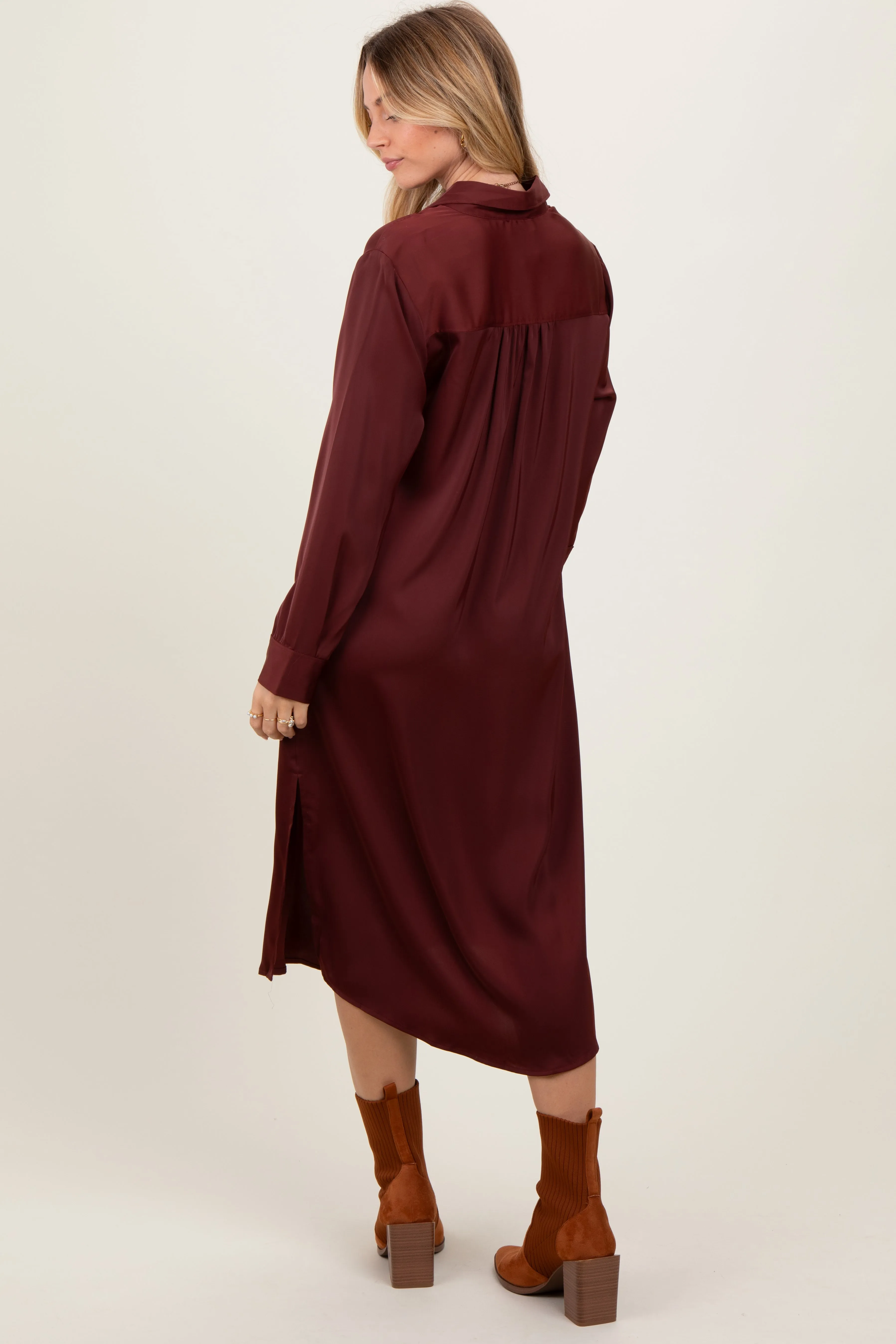 Rust Long Sleeve Midi Shirt Dress sold by Pinkblush product image thumbnail 4