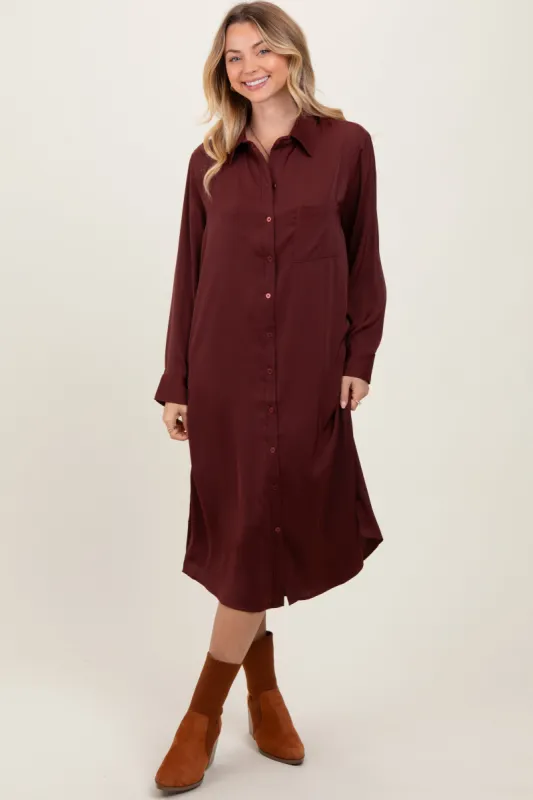 Rust Long Sleeve Midi Shirt Dress sold by Pinkblush