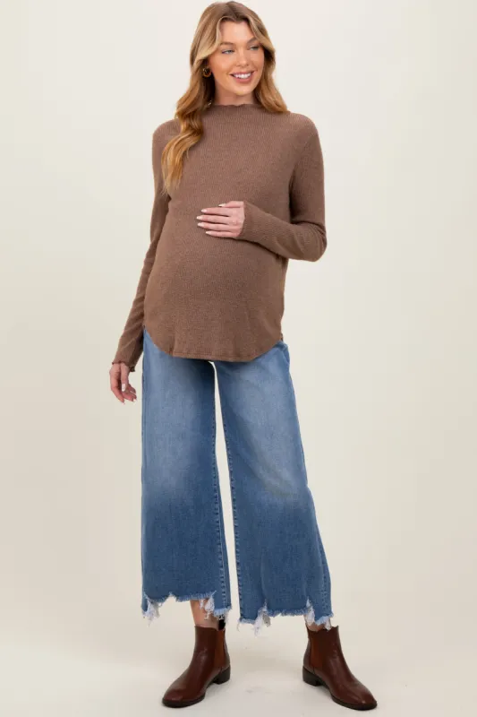 Blue Distressed Hem Cropped Wide Leg Maternity Jeans sold by Pinkblush