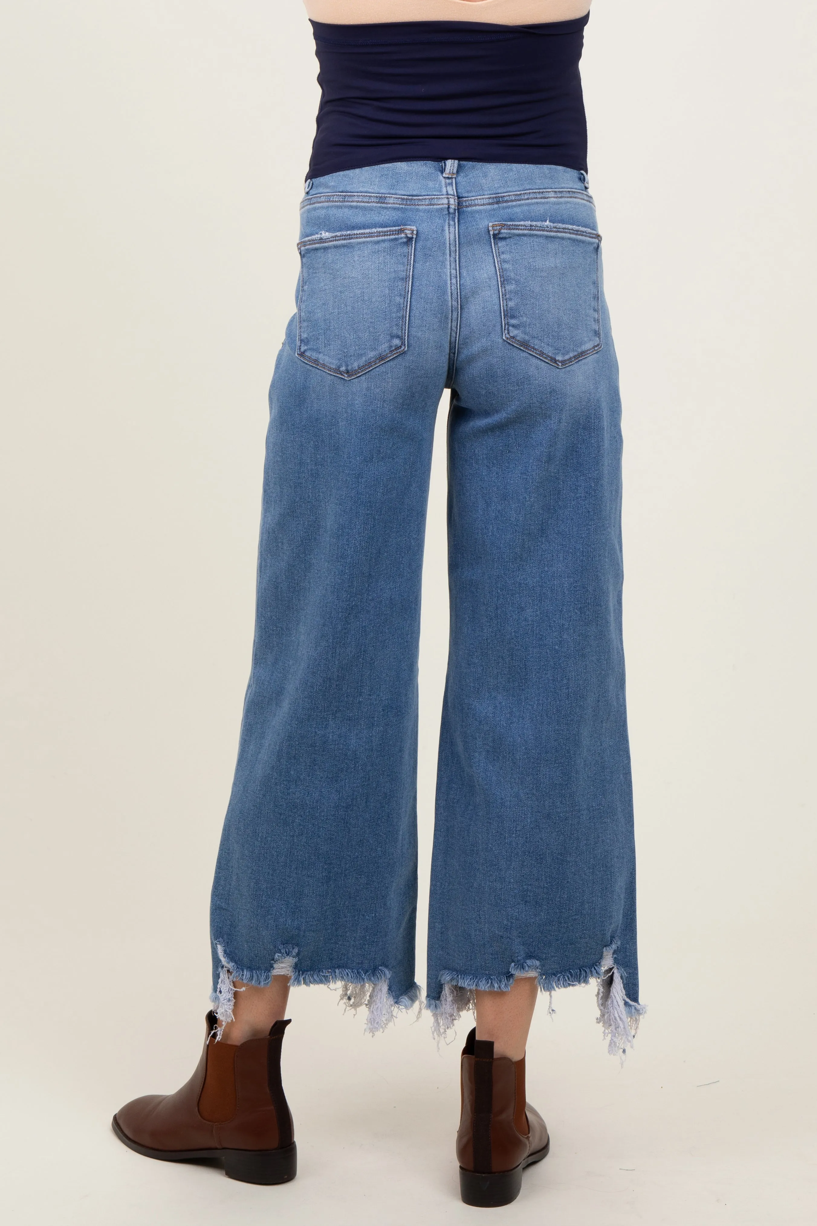 Blue Distressed Hem Cropped Wide Leg Maternity Jeans sold by Pinkblush product image thumbnail 5