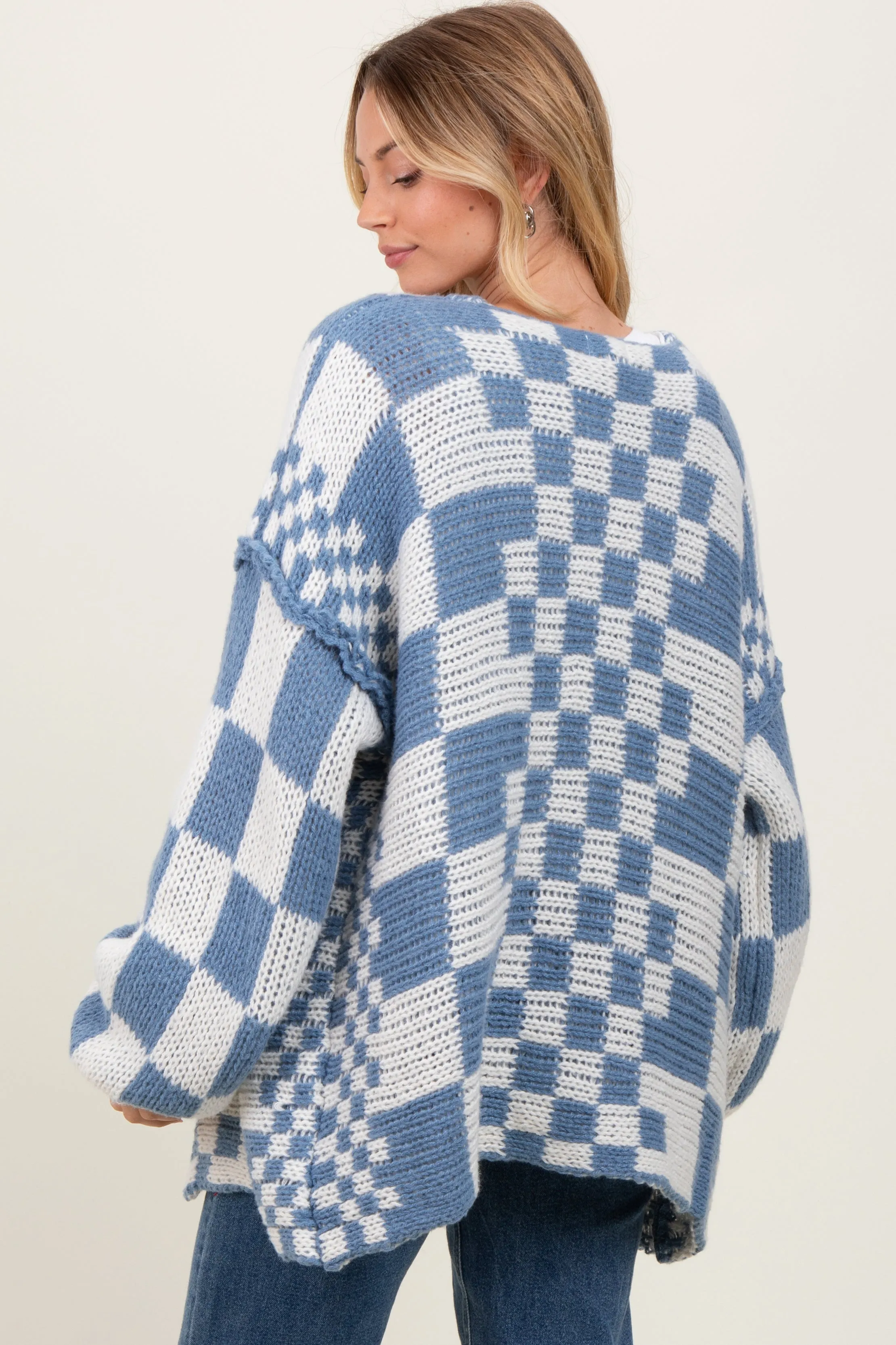 Blue Mixed Check Pattern Chunky Cardigan sold by Pinkblush product image thumbnail 3