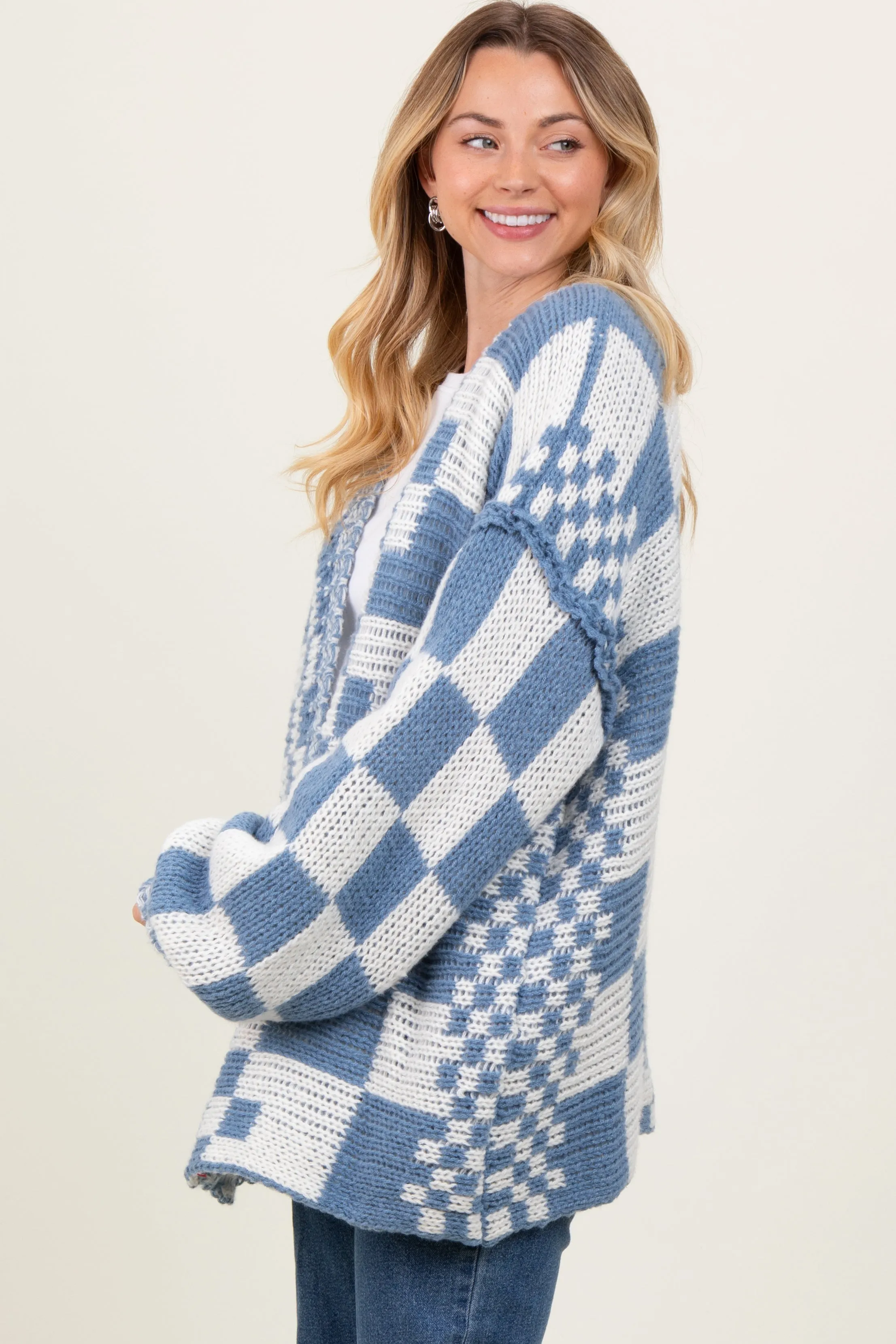 Blue Mixed Check Pattern Chunky Cardigan sold by Pinkblush product image thumbnail 2