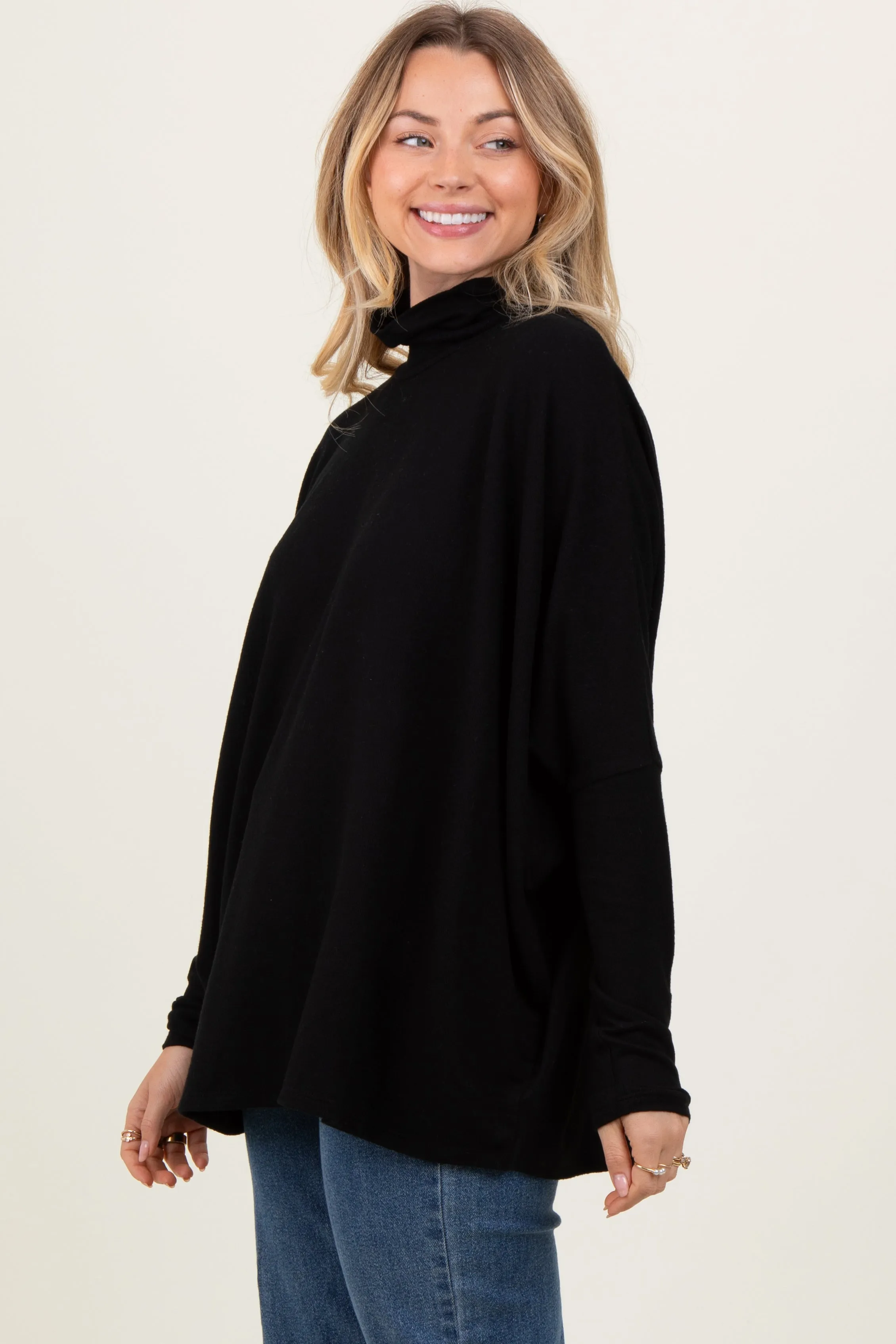 Black Brushed Knit Turtleneck Dolman Sleeve Top sold by Pinkblush product image thumbnail 2
