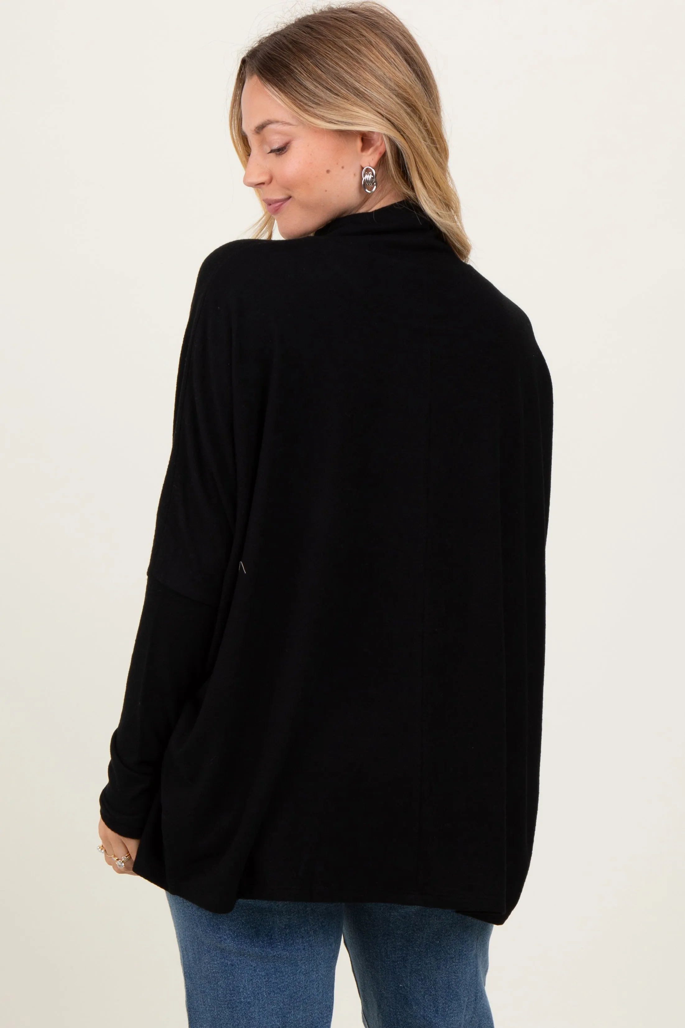 Black Brushed Knit Turtleneck Dolman Sleeve Top sold by Pinkblush product image thumbnail 3