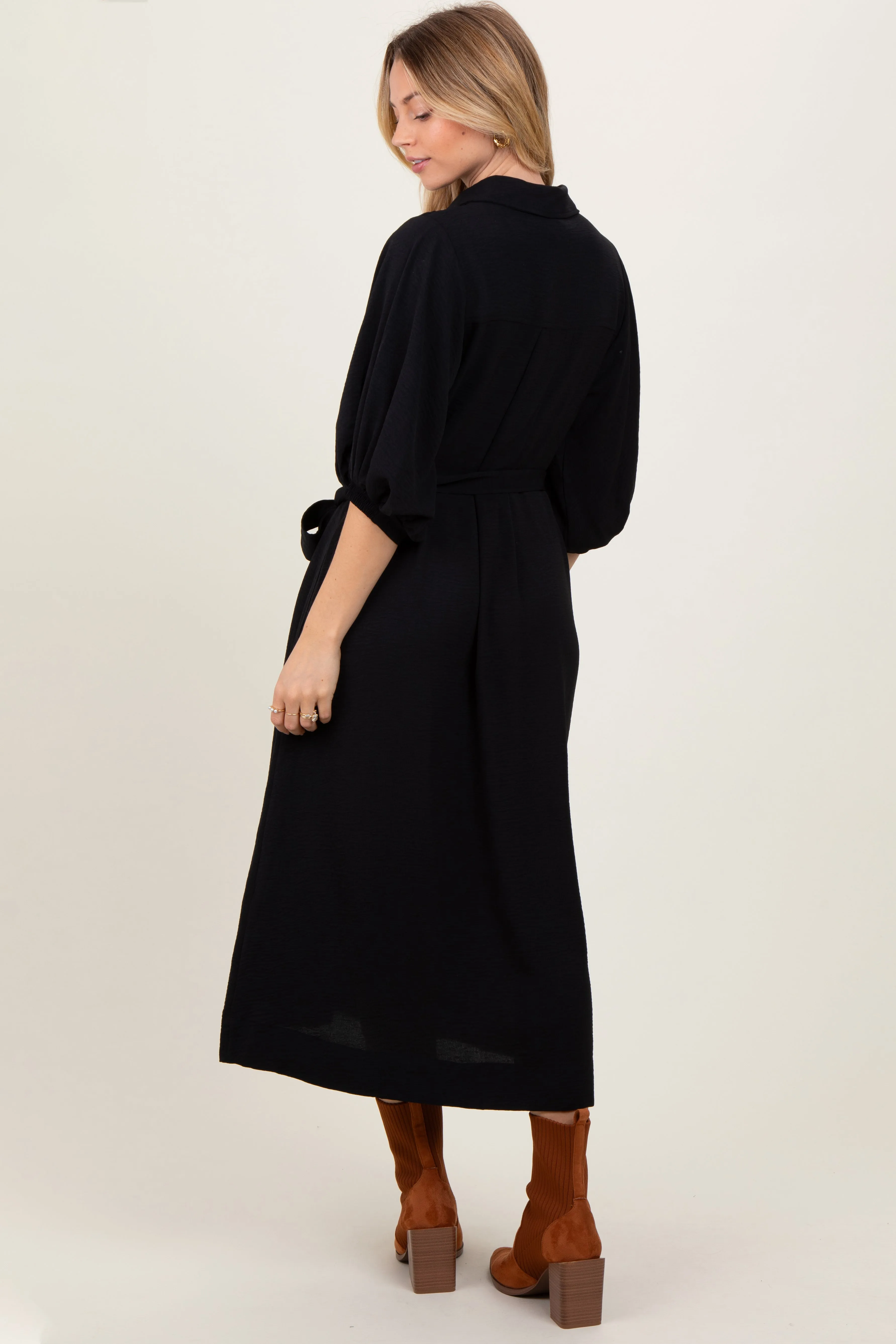 Black Sash Tie Midi Shirt Dress sold by Pinkblush product image thumbnail 4